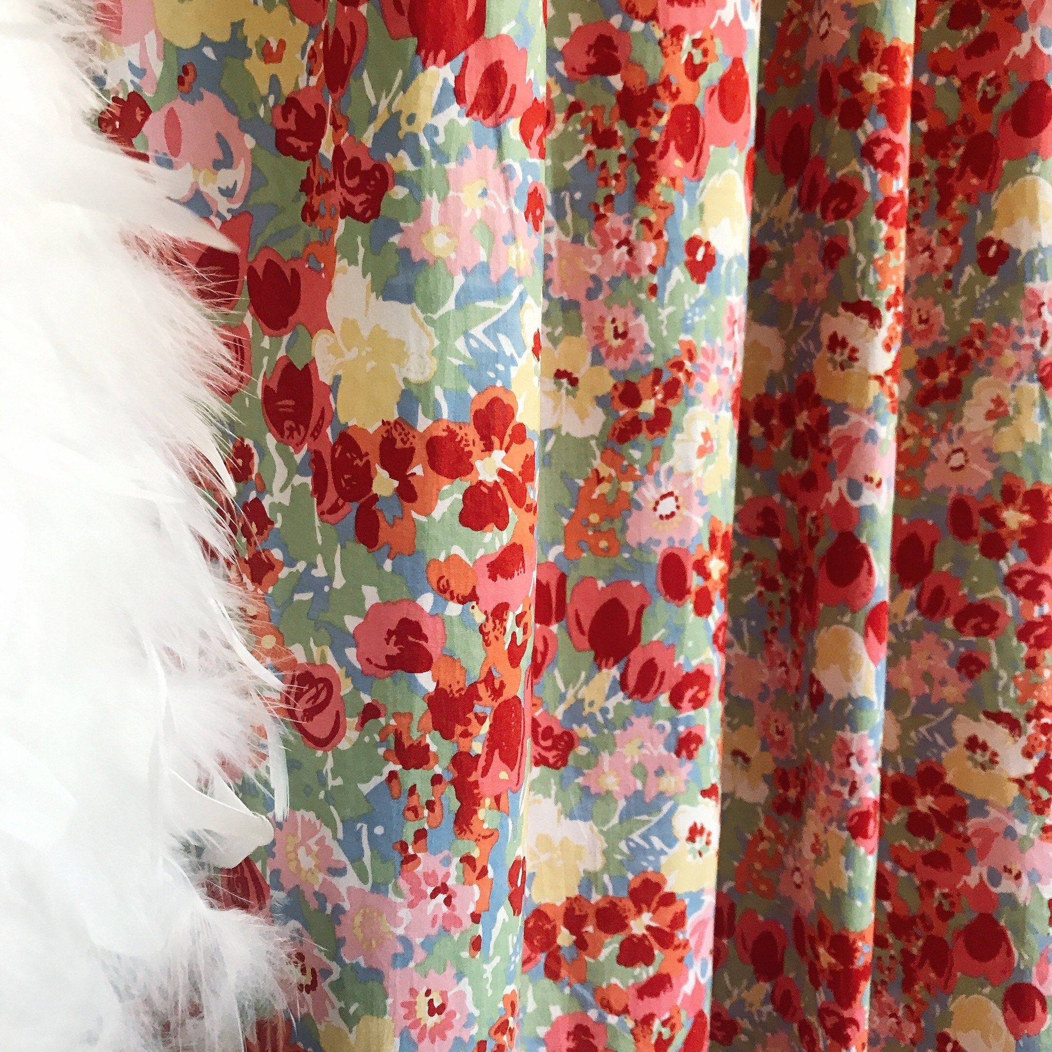 Vivid Red Pink Coral Multi-Color Floral Curtain