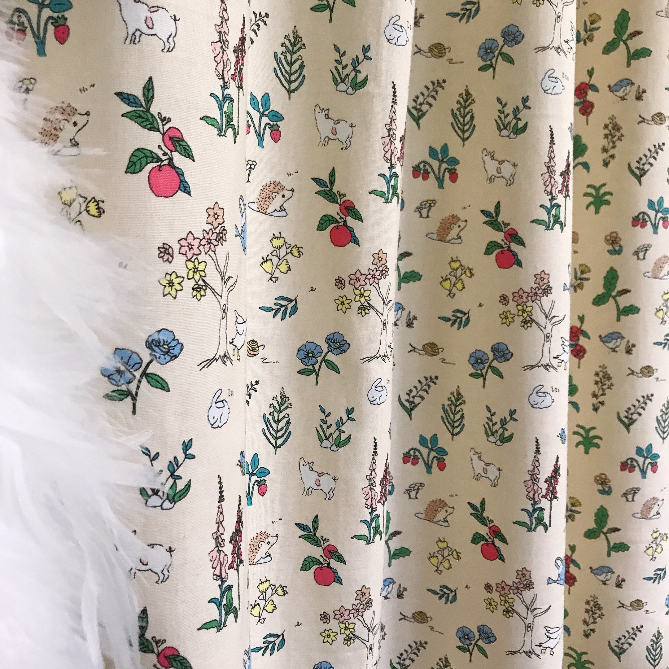 Whimsical Animal and Botanical Curtain on Yellow Beige