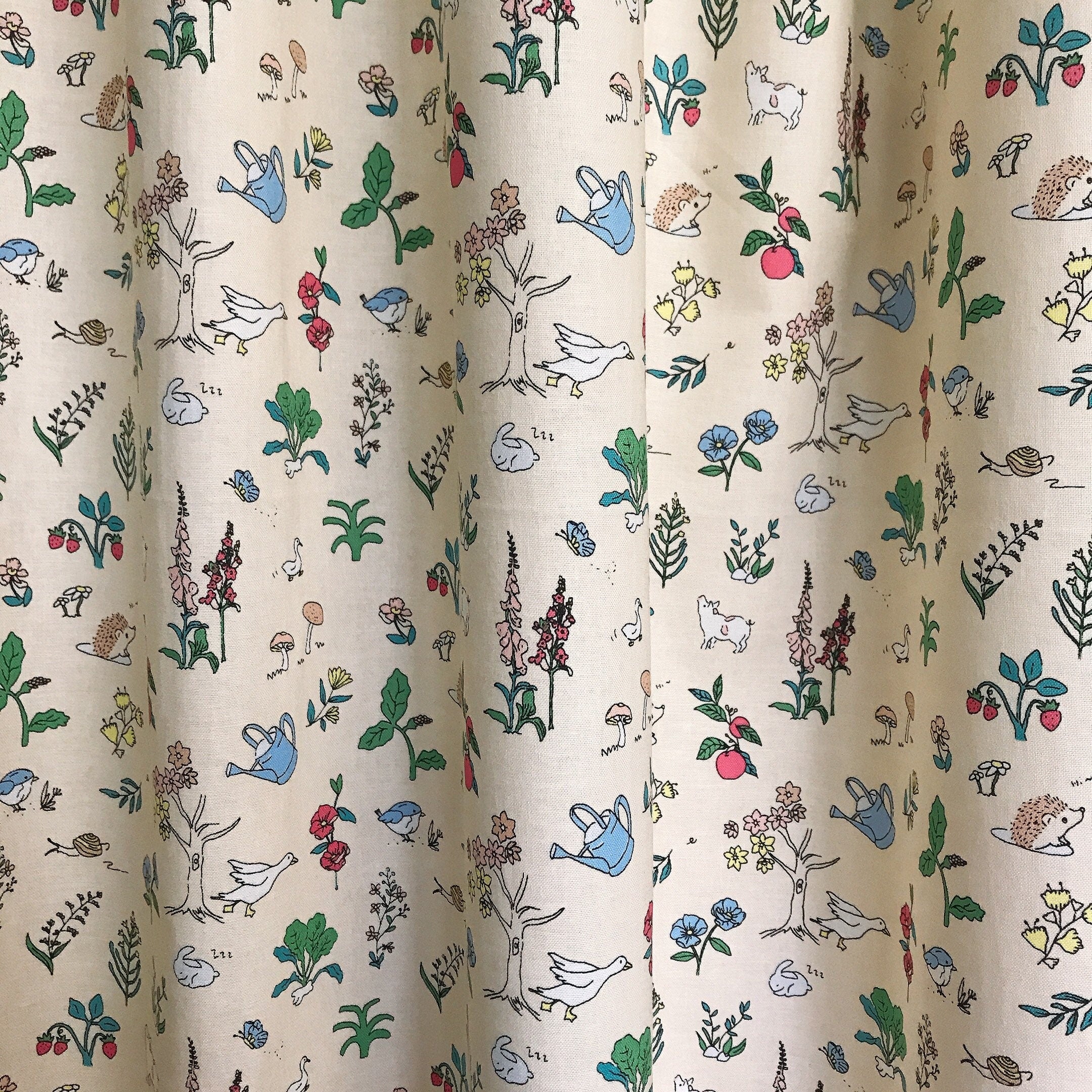 Whimsical Animal and Botanical Curtain on Yellow Beige