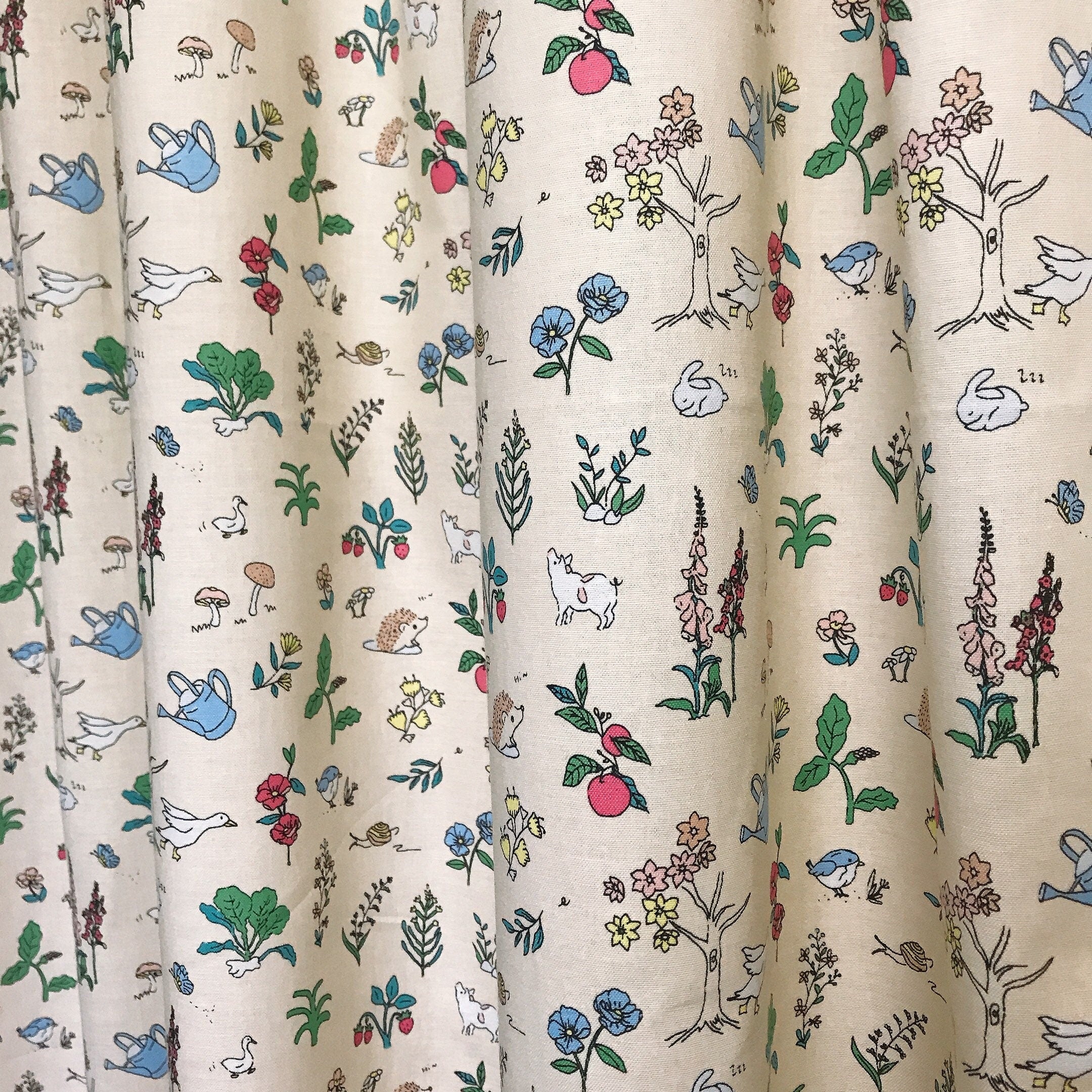 Whimsical Animal and Botanical Curtain on Yellow Beige