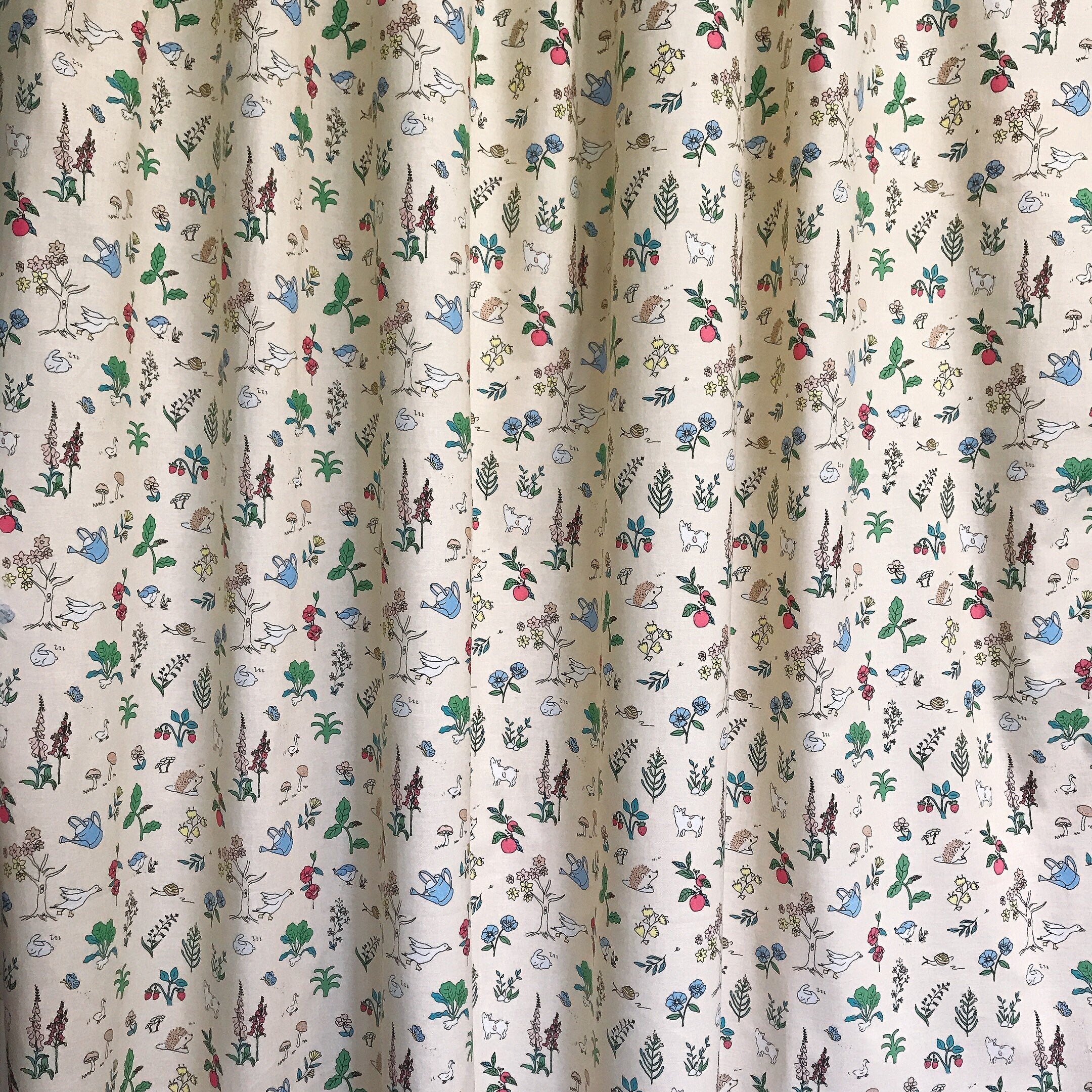 Whimsical Animal and Botanical Curtain on Yellow Beige