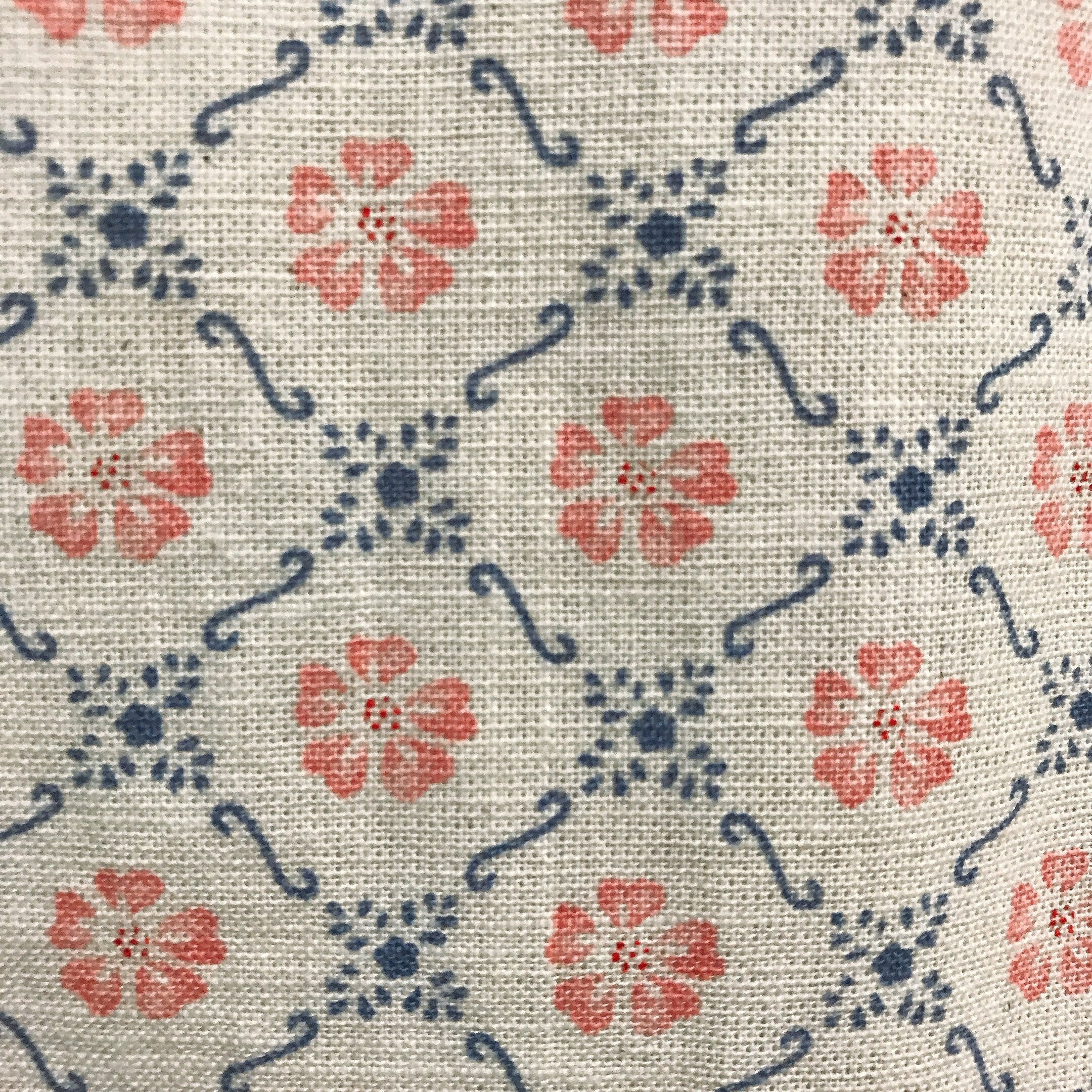 Retro Pink and Navy Blue Floral Curtain on Natural Beige