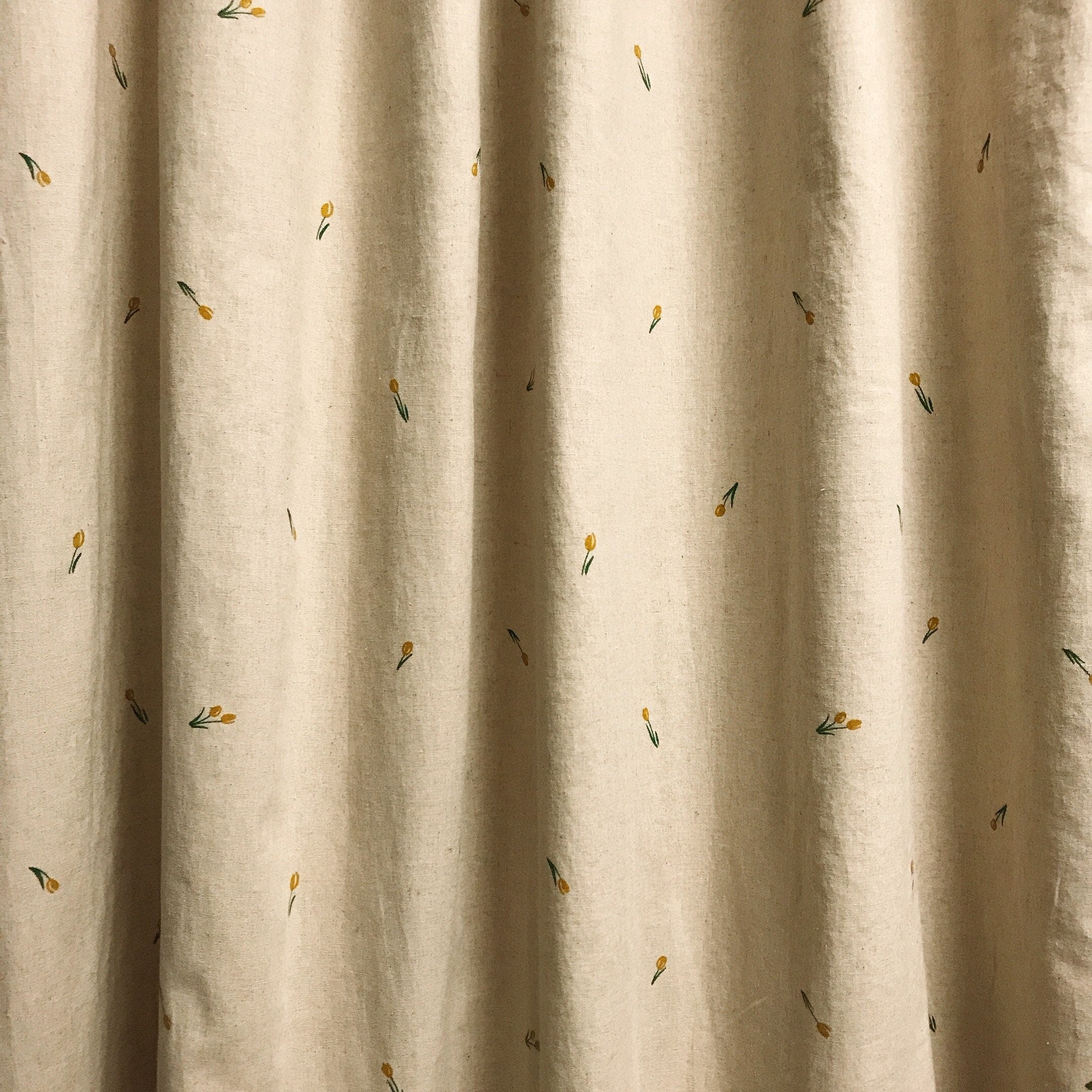 Mustard Mini Tulips Curtain on Natural Beige