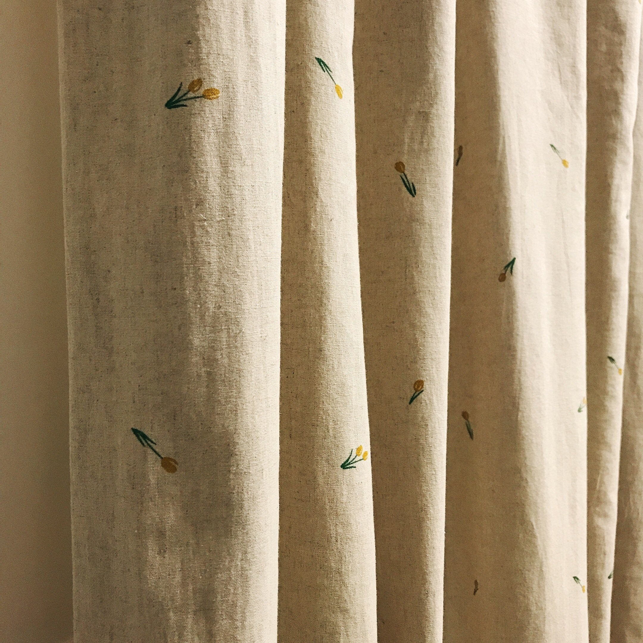 Mustard Mini Tulips Curtain on Natural Beige