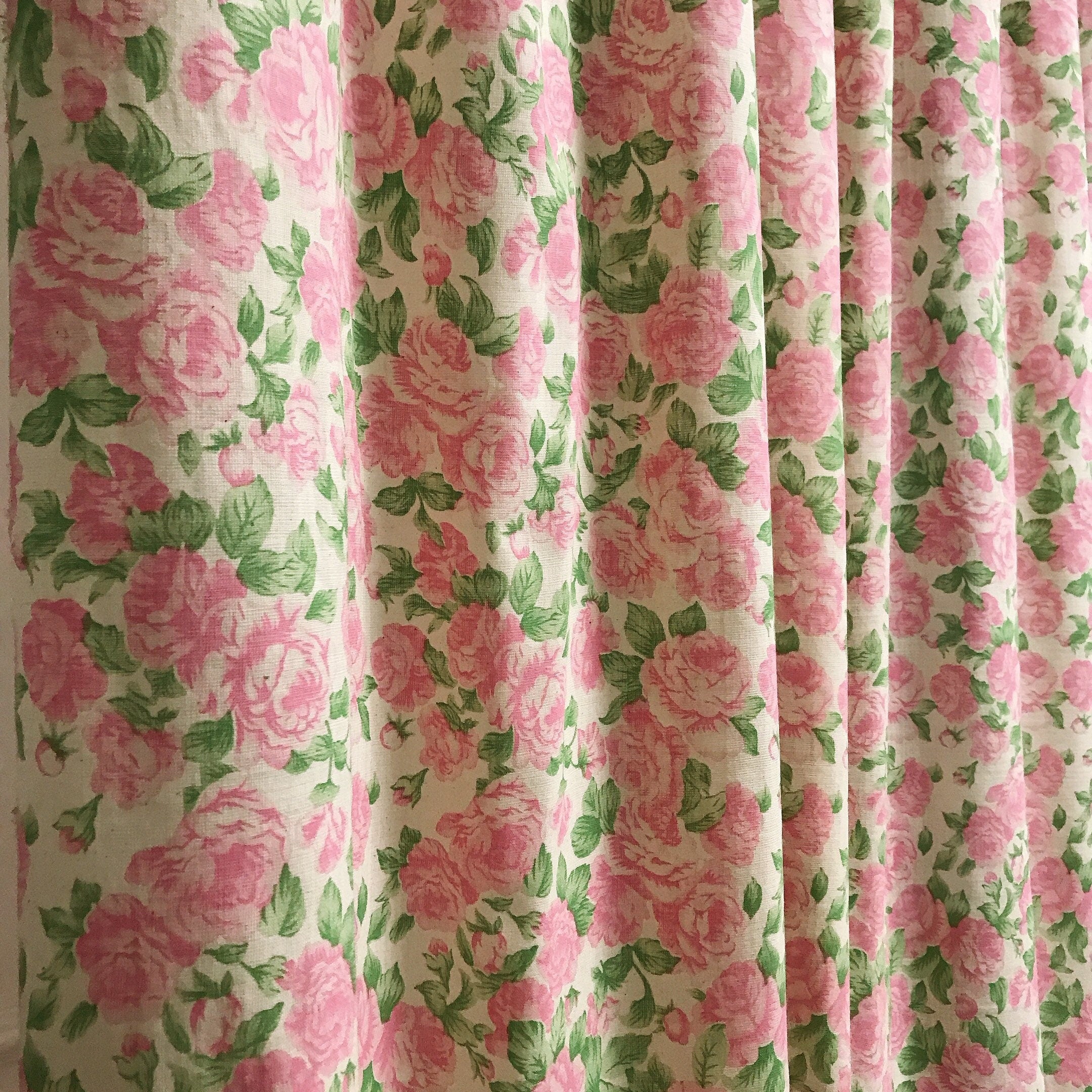 Pink Roses Curtain on Natural Beige
