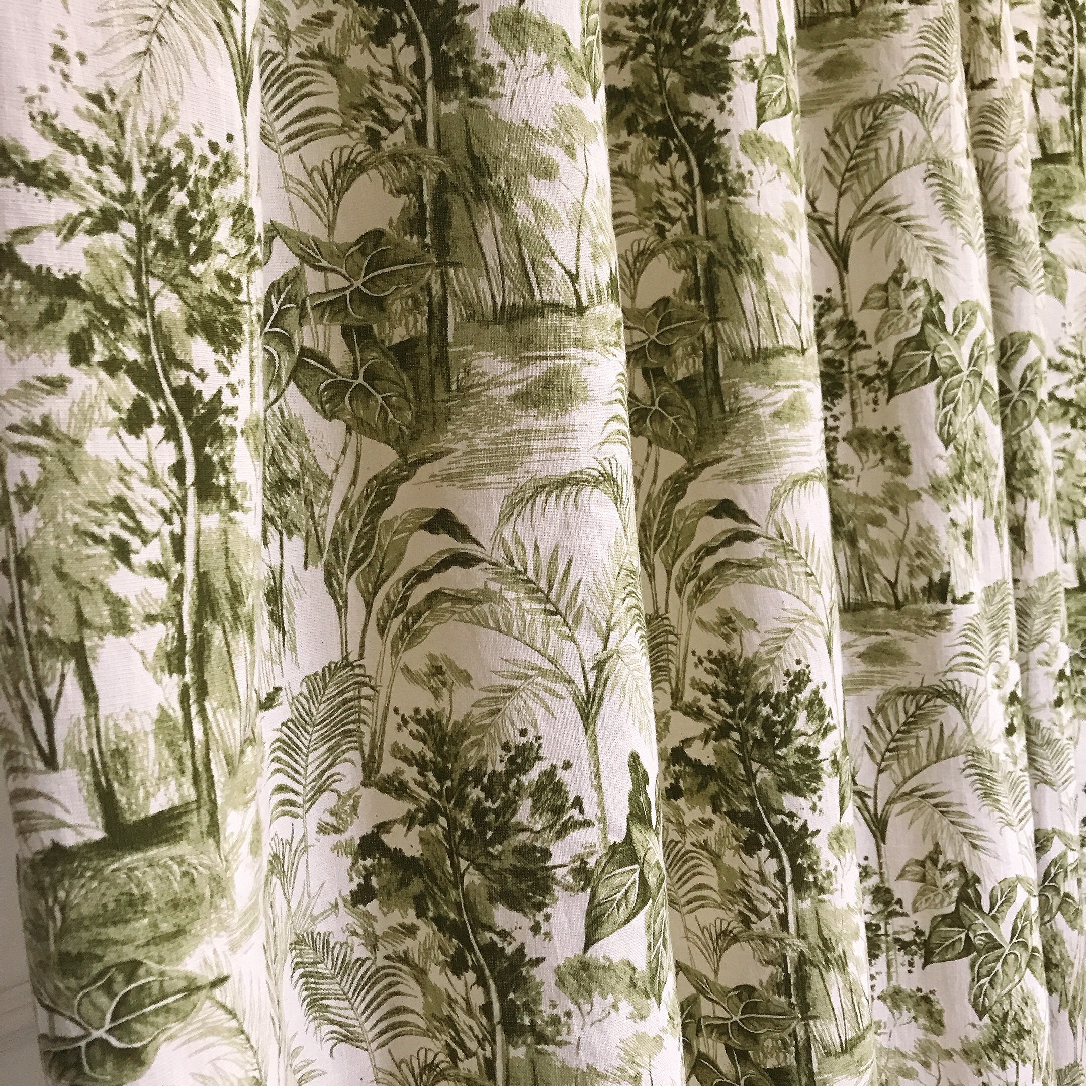 Deep Khaki Green Forest Curtain on Natural Beige