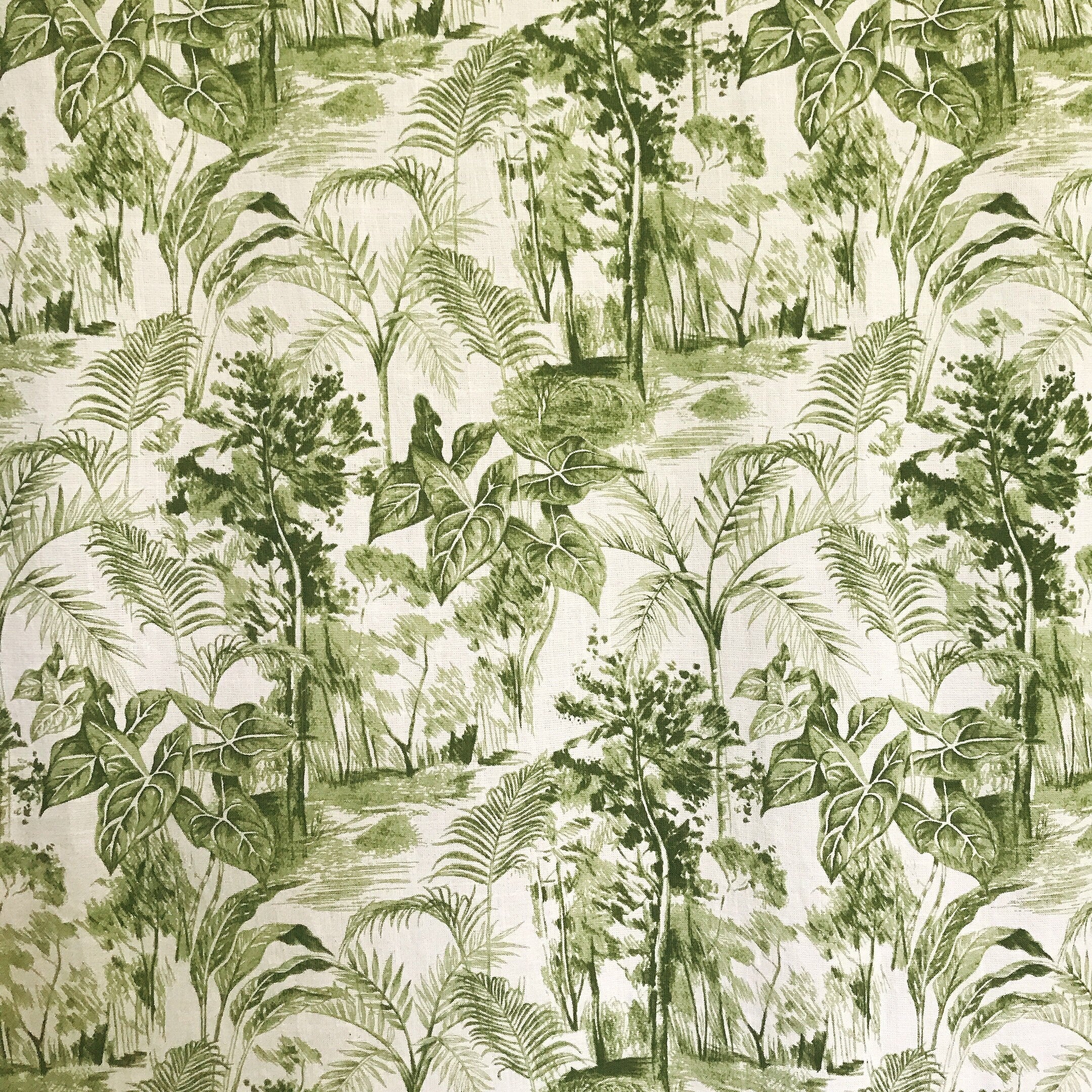 Deep Khaki Green Forest Curtain on Natural Beige