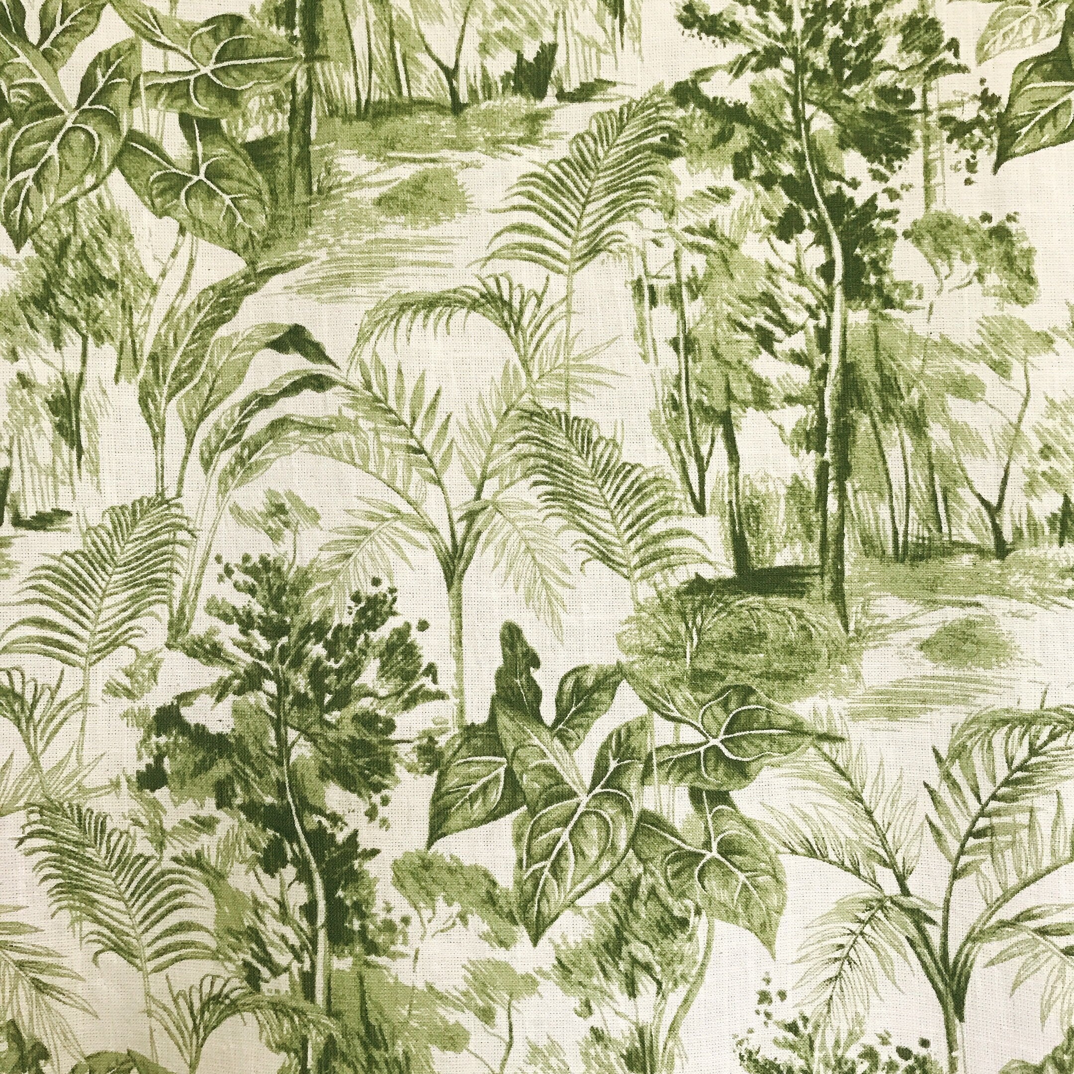 Deep Khaki Green Forest Curtain on Natural Beige