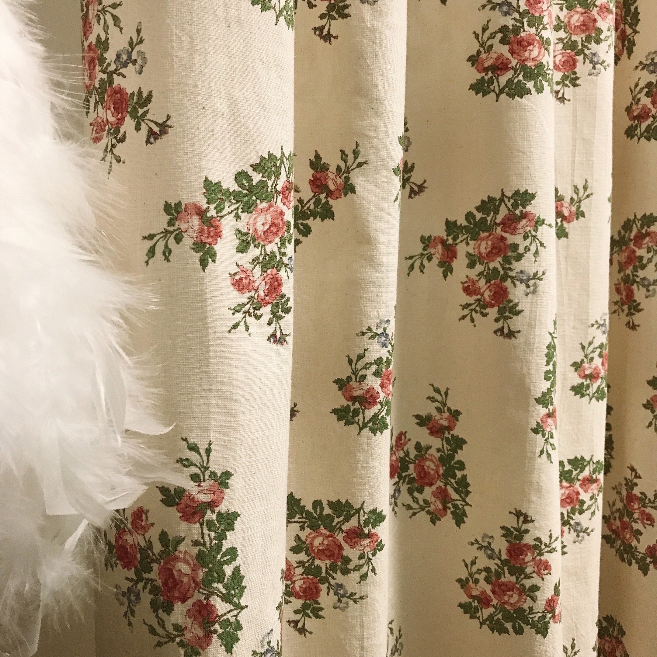Dusty Rose Floral Curtain on Natural Beige