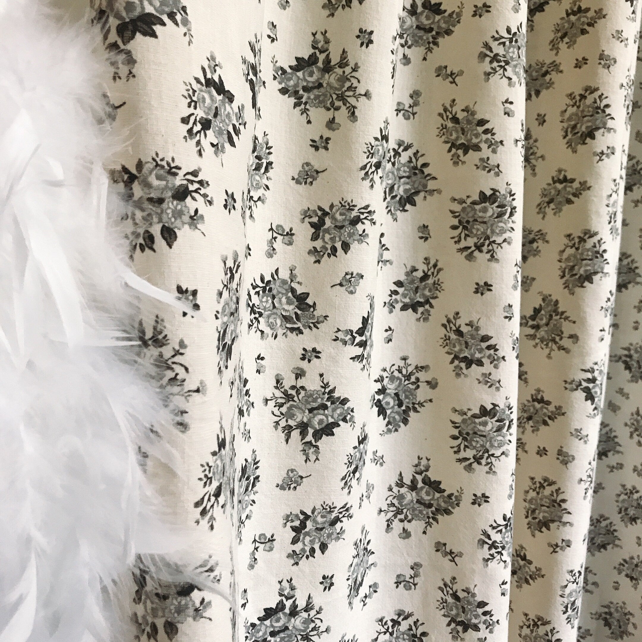 Charcoal Rose Curtain on Natural Beige