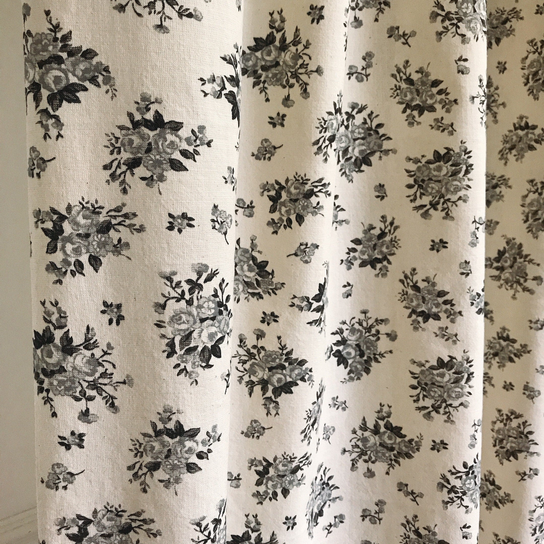 Charcoal Rose Curtain on Natural Beige