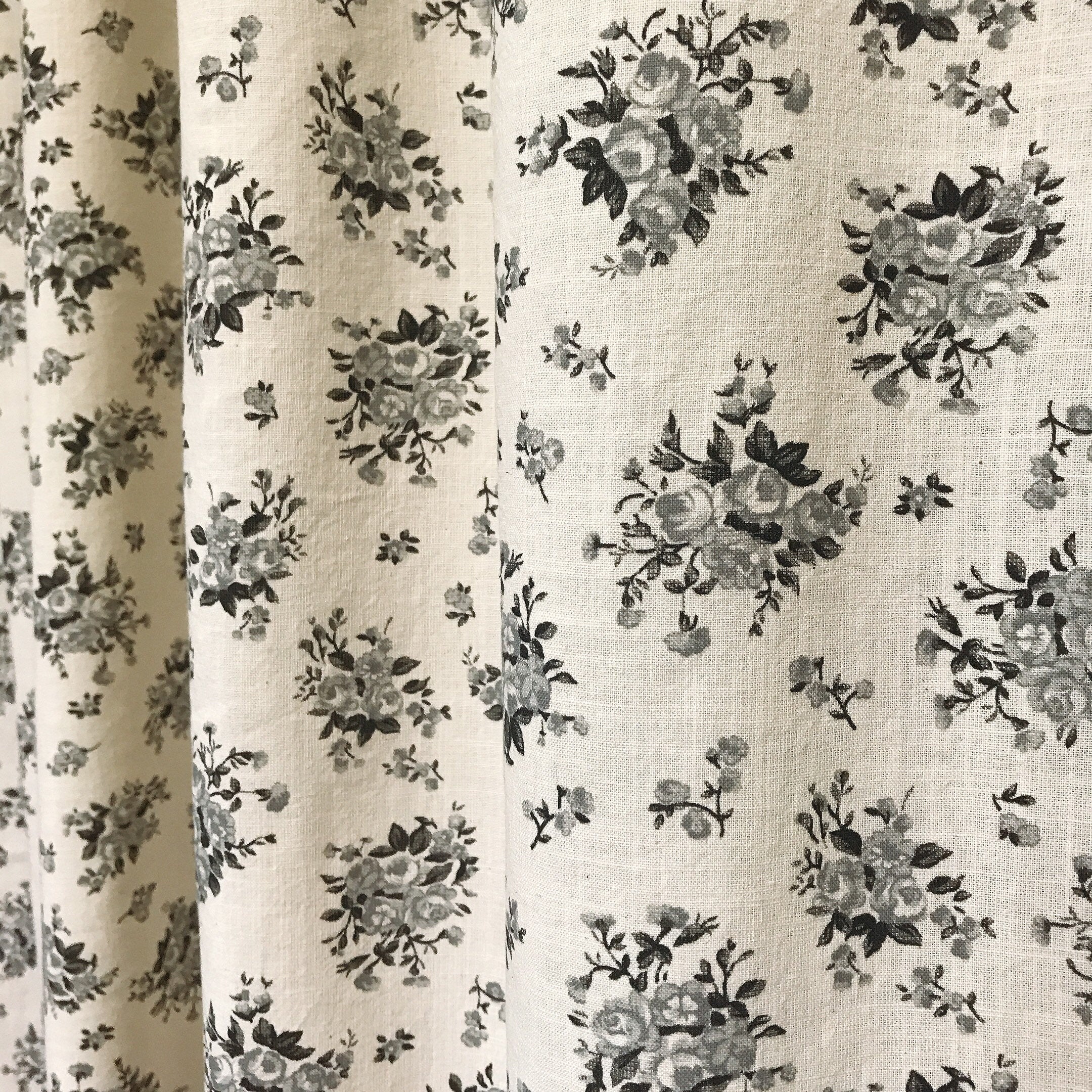 Charcoal Floral Curtain on Natural Beige
