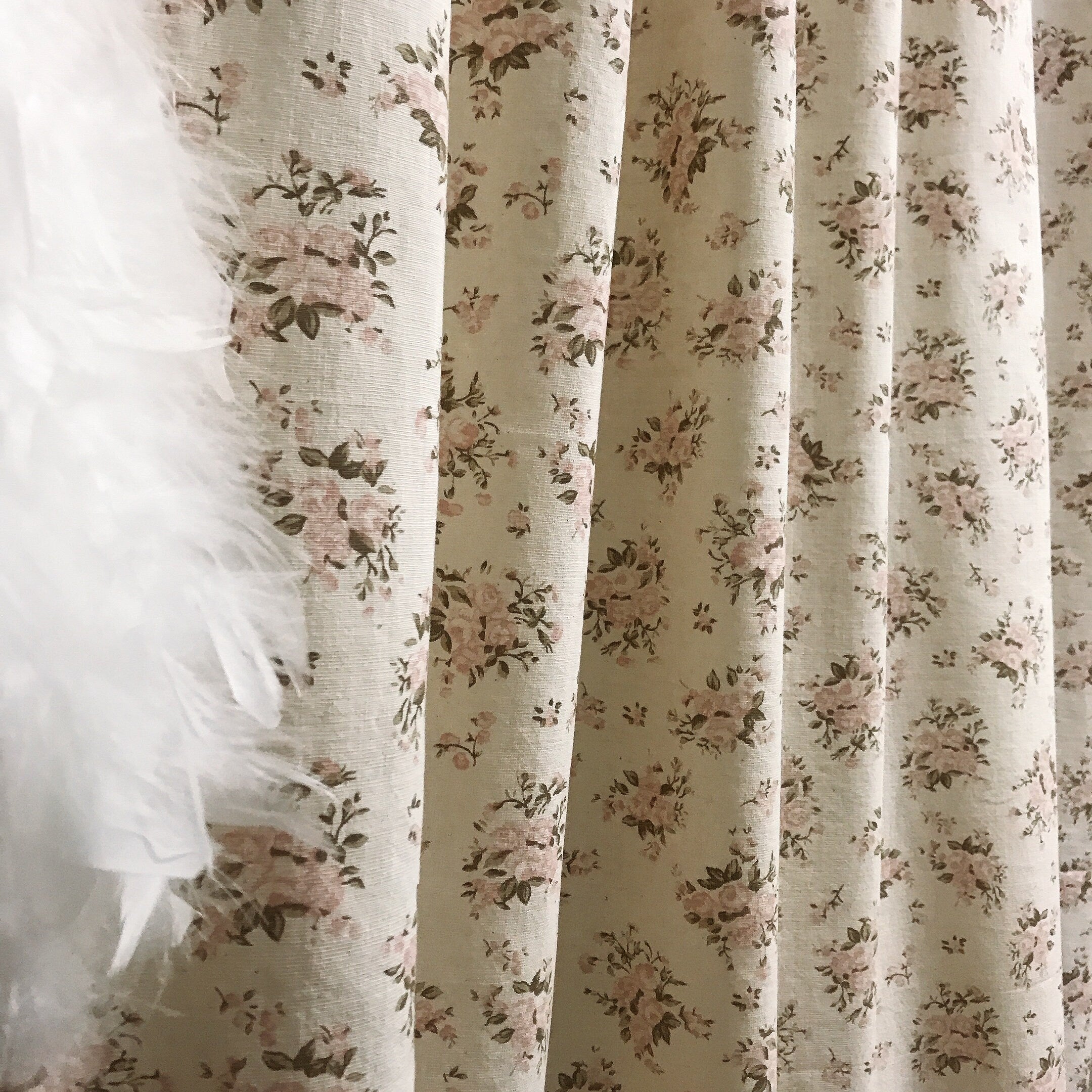 Small Pink Roses Curtain on Natural Beige