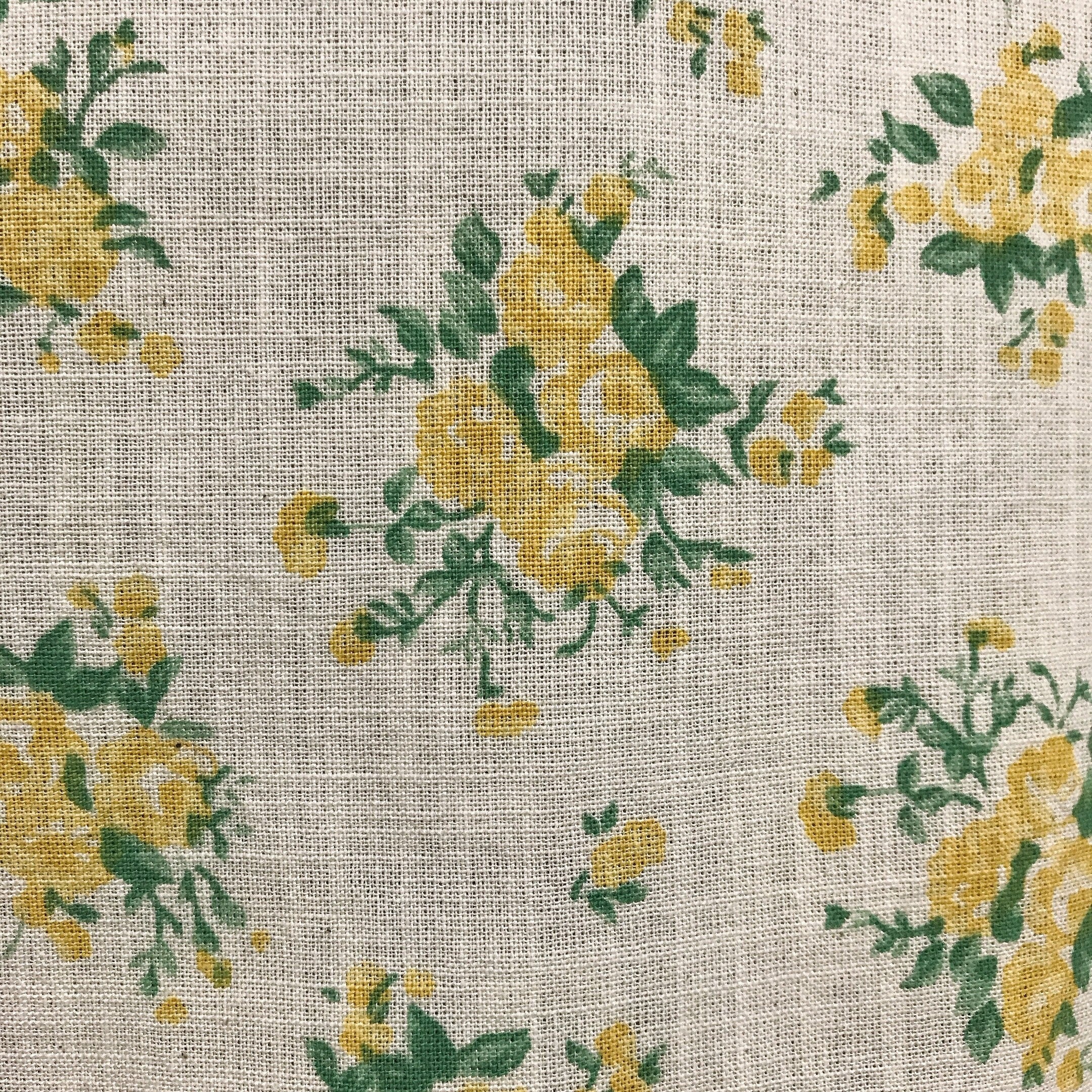 Yellow Roses Green Leaves on Natural Beige