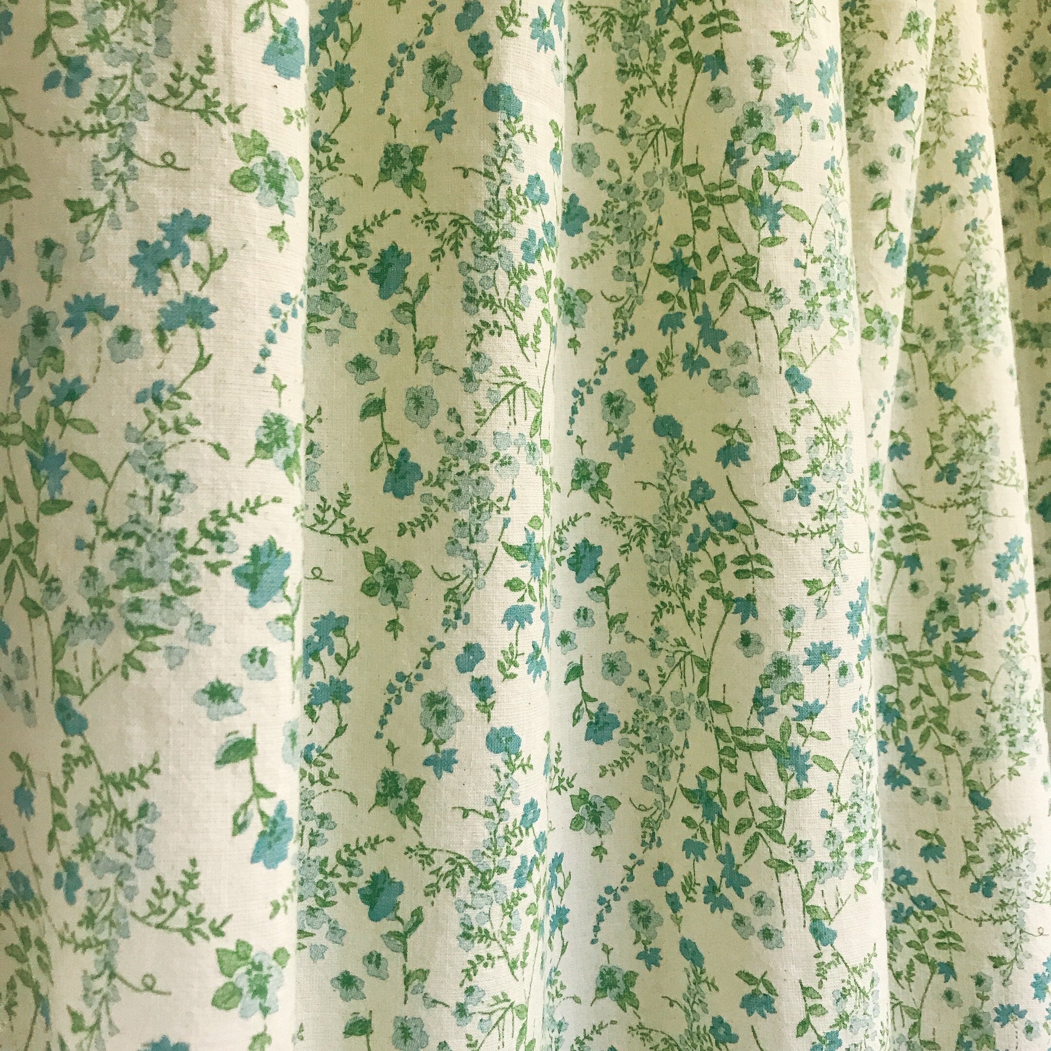 Turquoise Blue Floral Curtain on Natural Beige