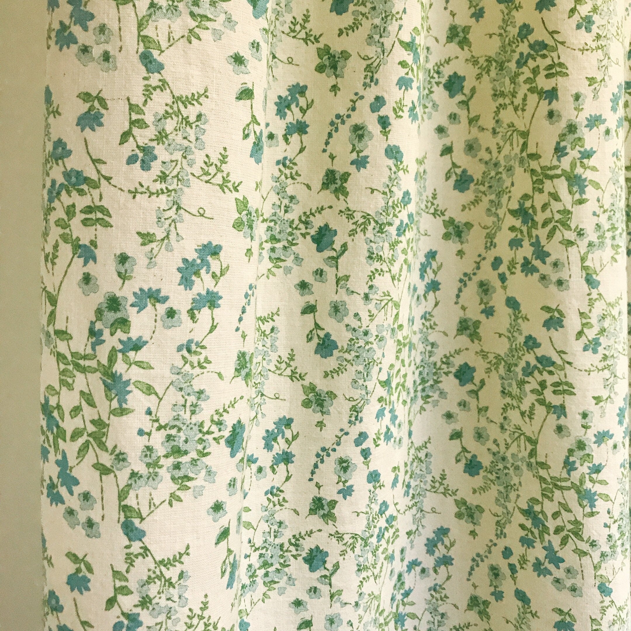 Turquoise Blue Floral Curtain on Natural Beige