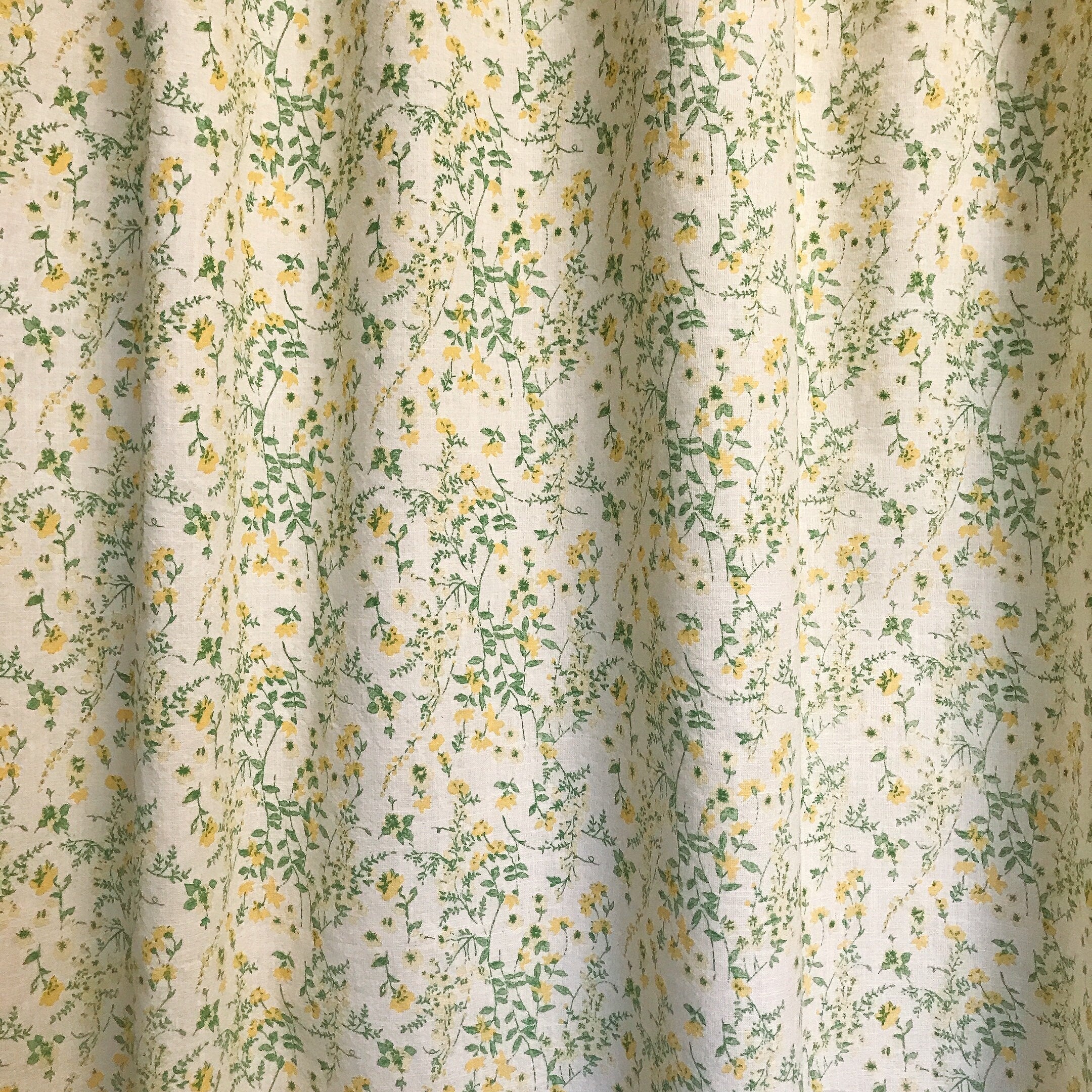 Yellow and Green Floral Curtain on Natural Beige