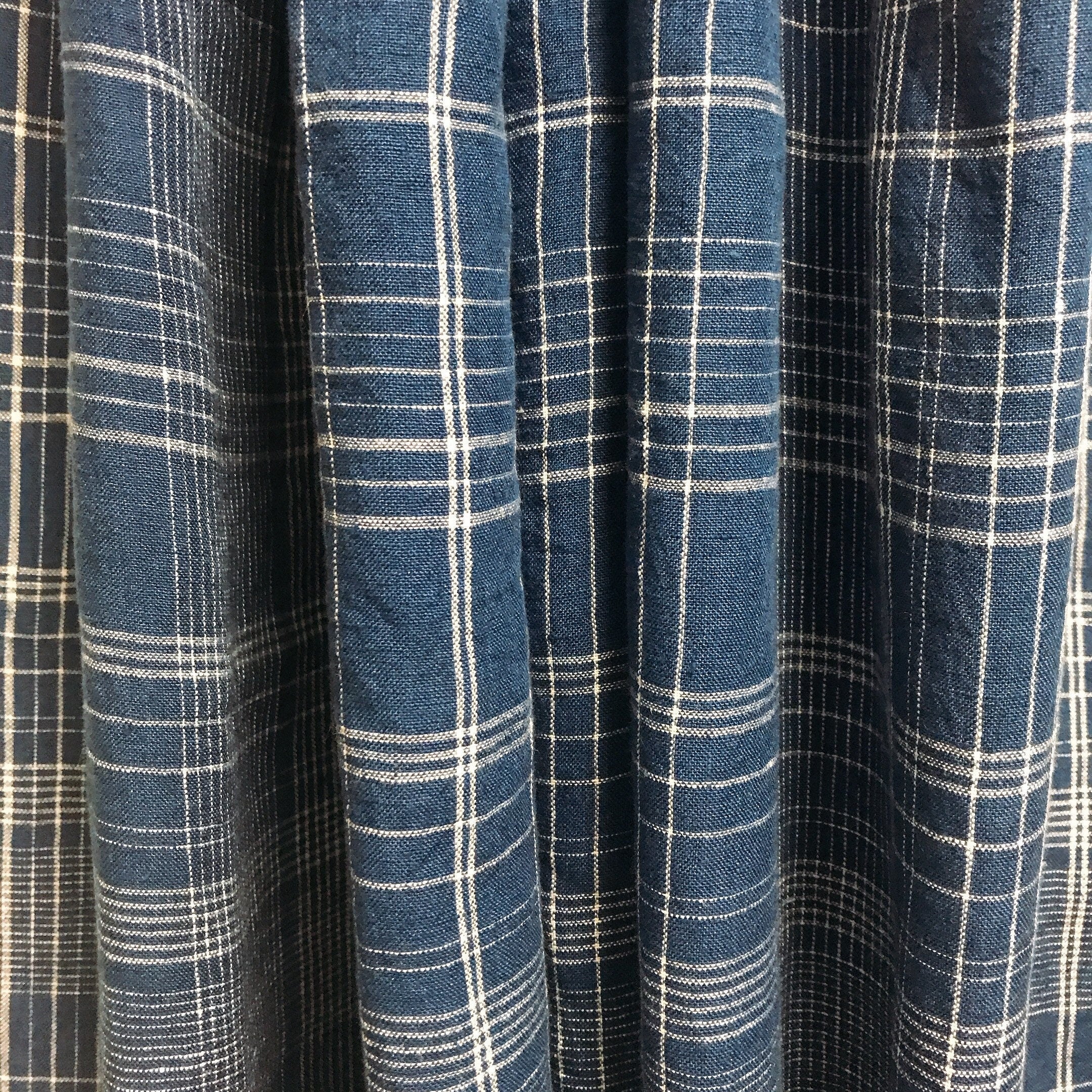 Plaid White Tartan Linen Curtain on Navy