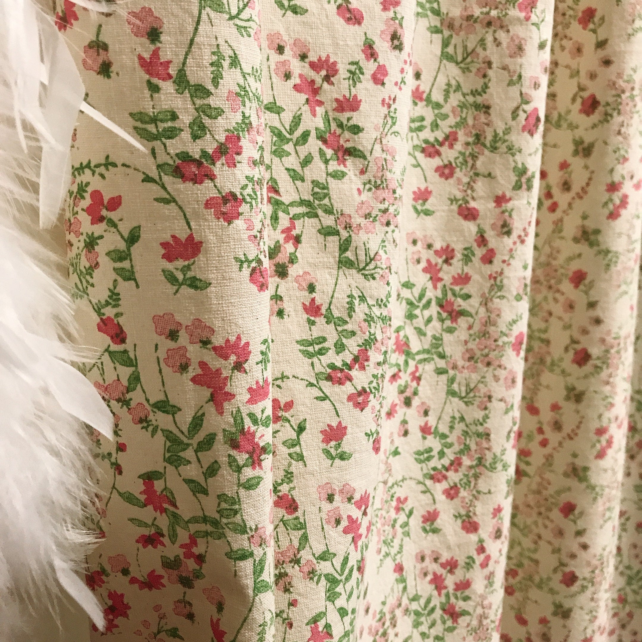 Fuchsia Pink and Green Wildflower Curtain on Natural Beige