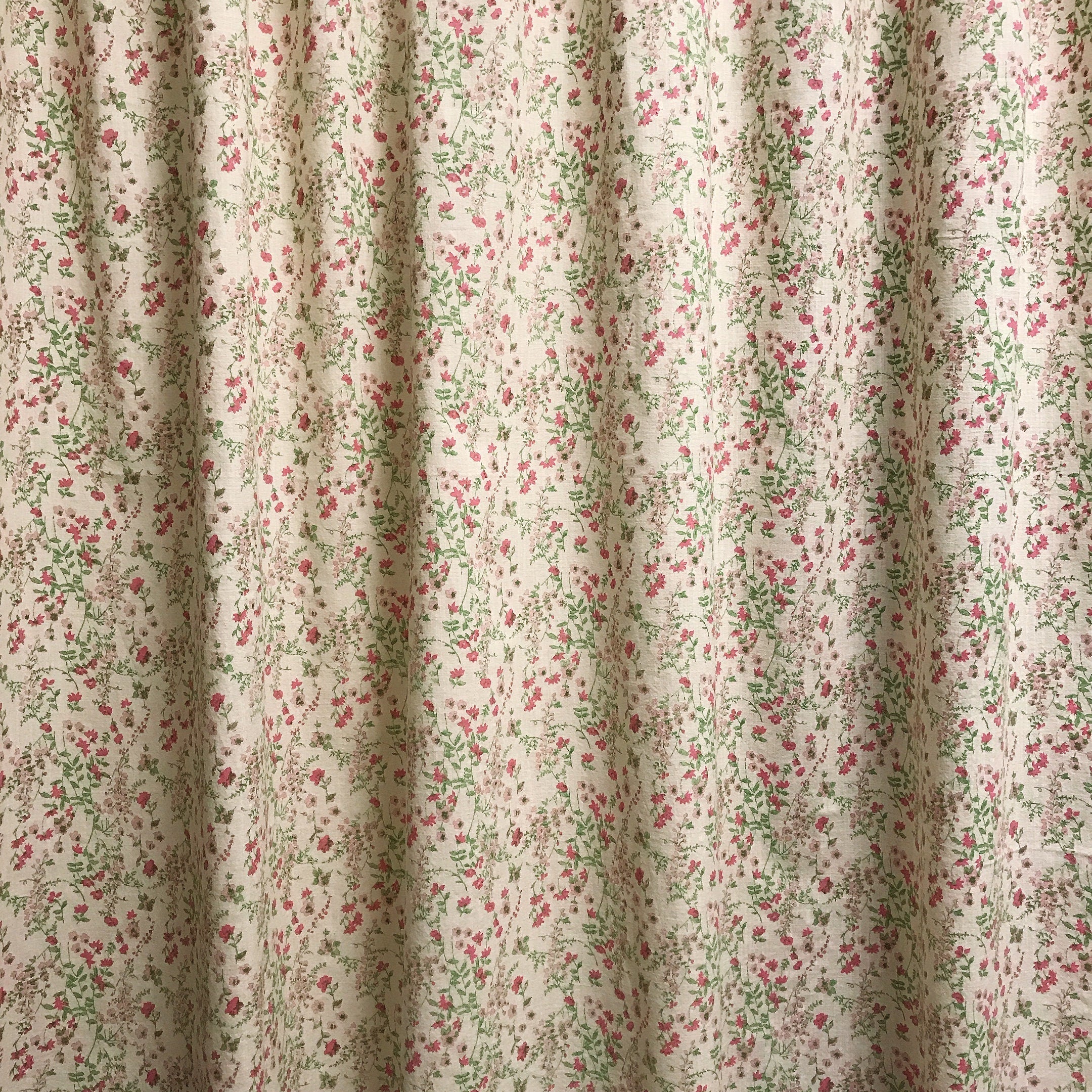 Fuchsia Pink and Green Wildflower Curtain on Natural Beige