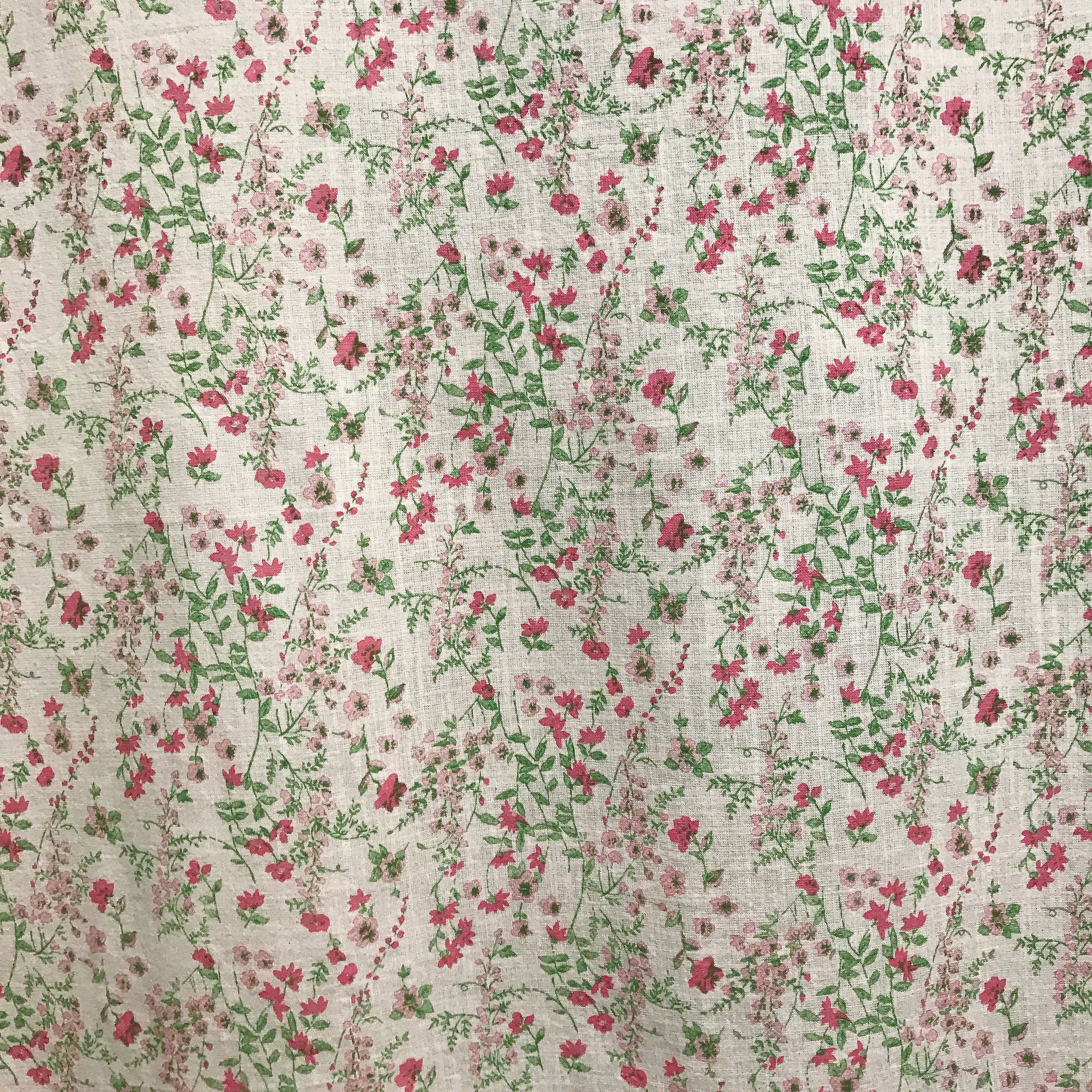 Fuchsia Pink and Green Wildflower Curtain on Natural Beige