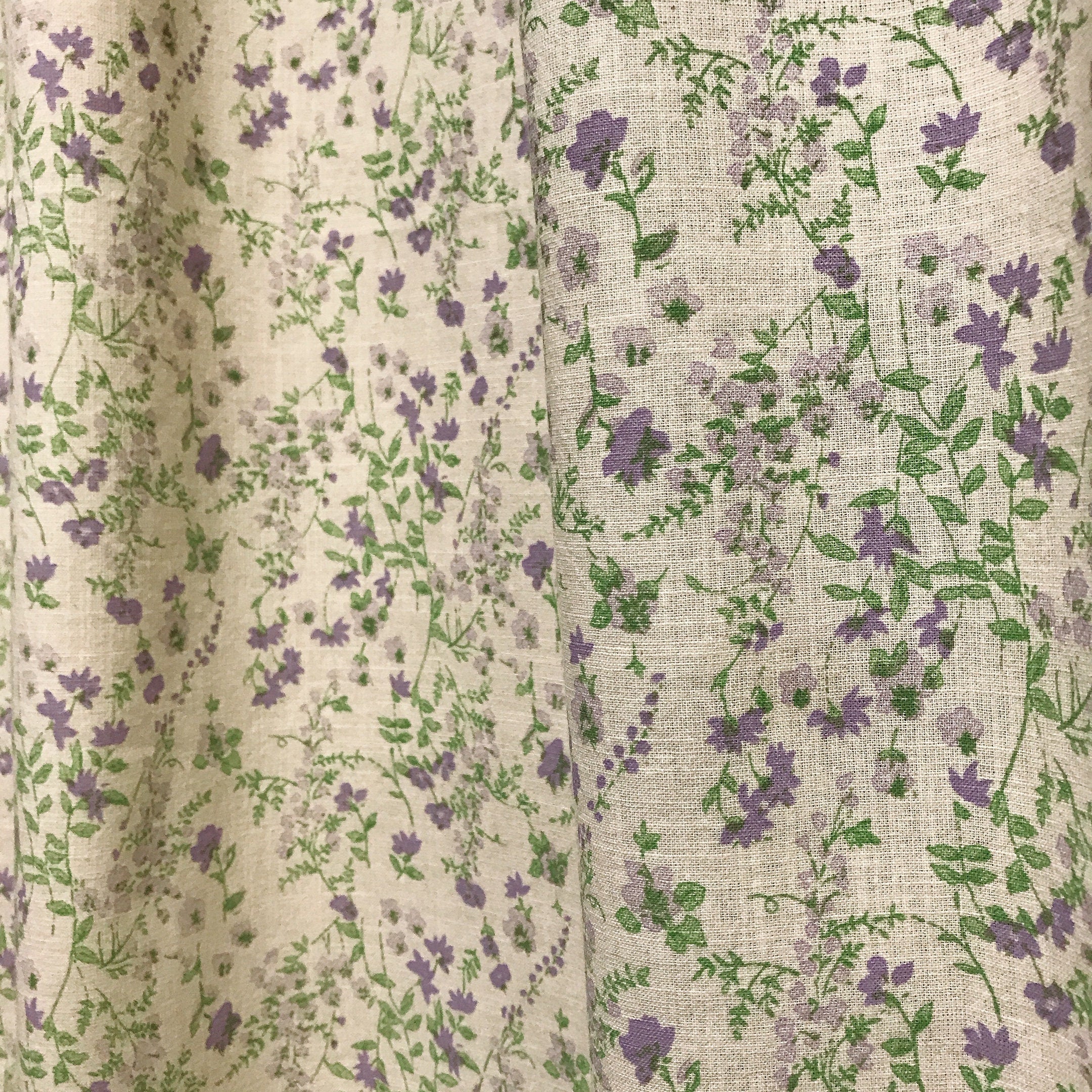 Purple Green Floral Curtain on Natural Beige