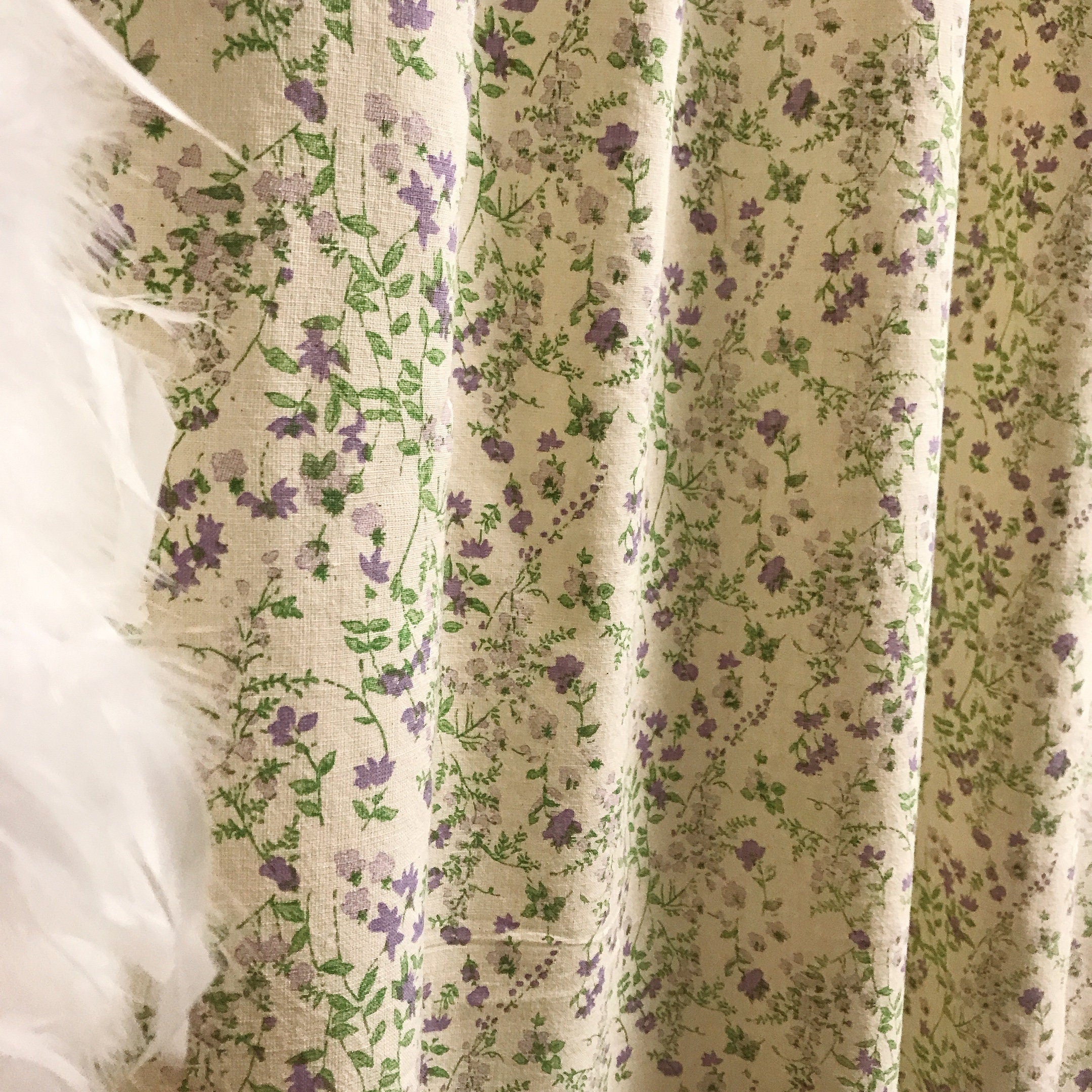 Purple Green Floral Curtain on Natural Beige