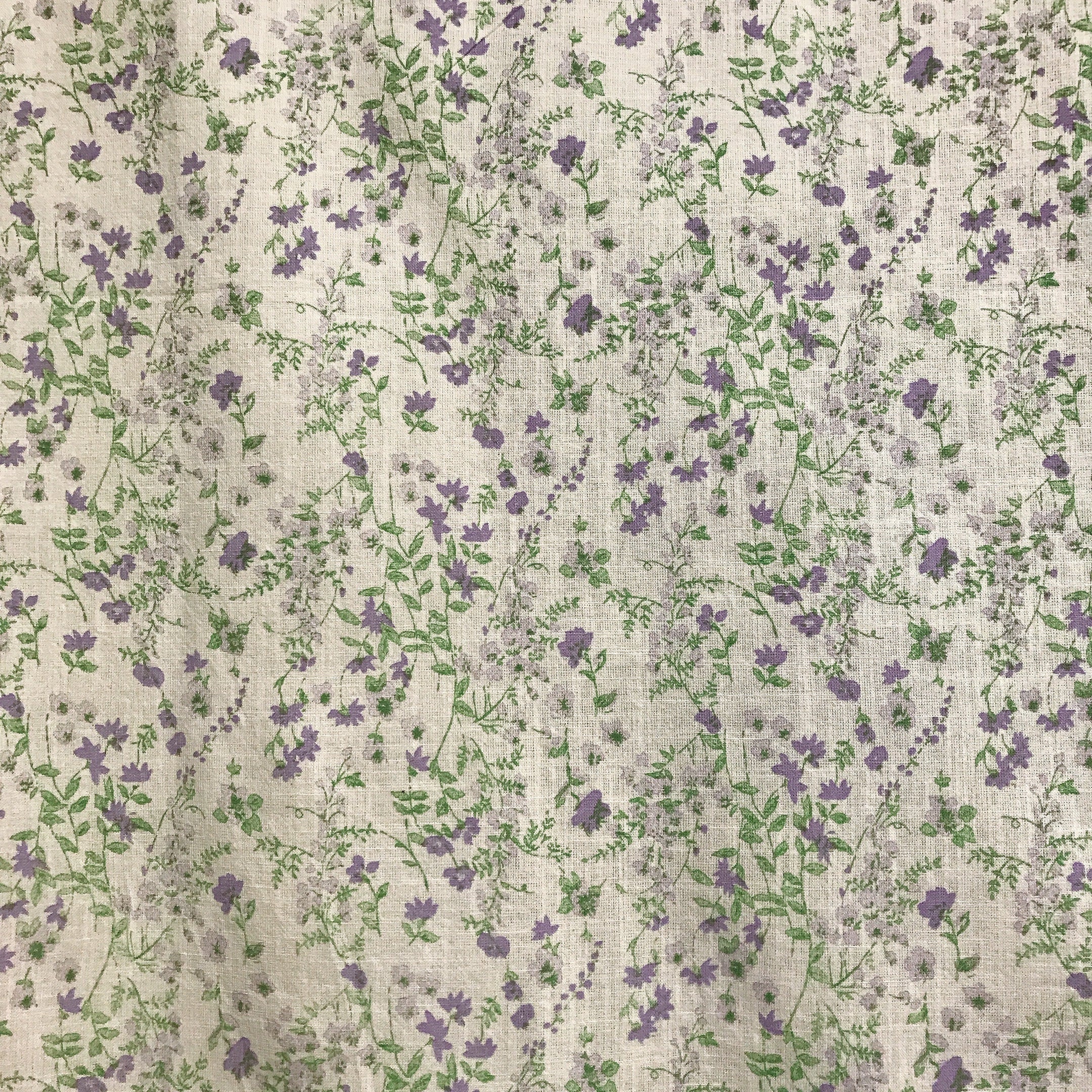 Purple Green Floral Curtain on Natural Beige