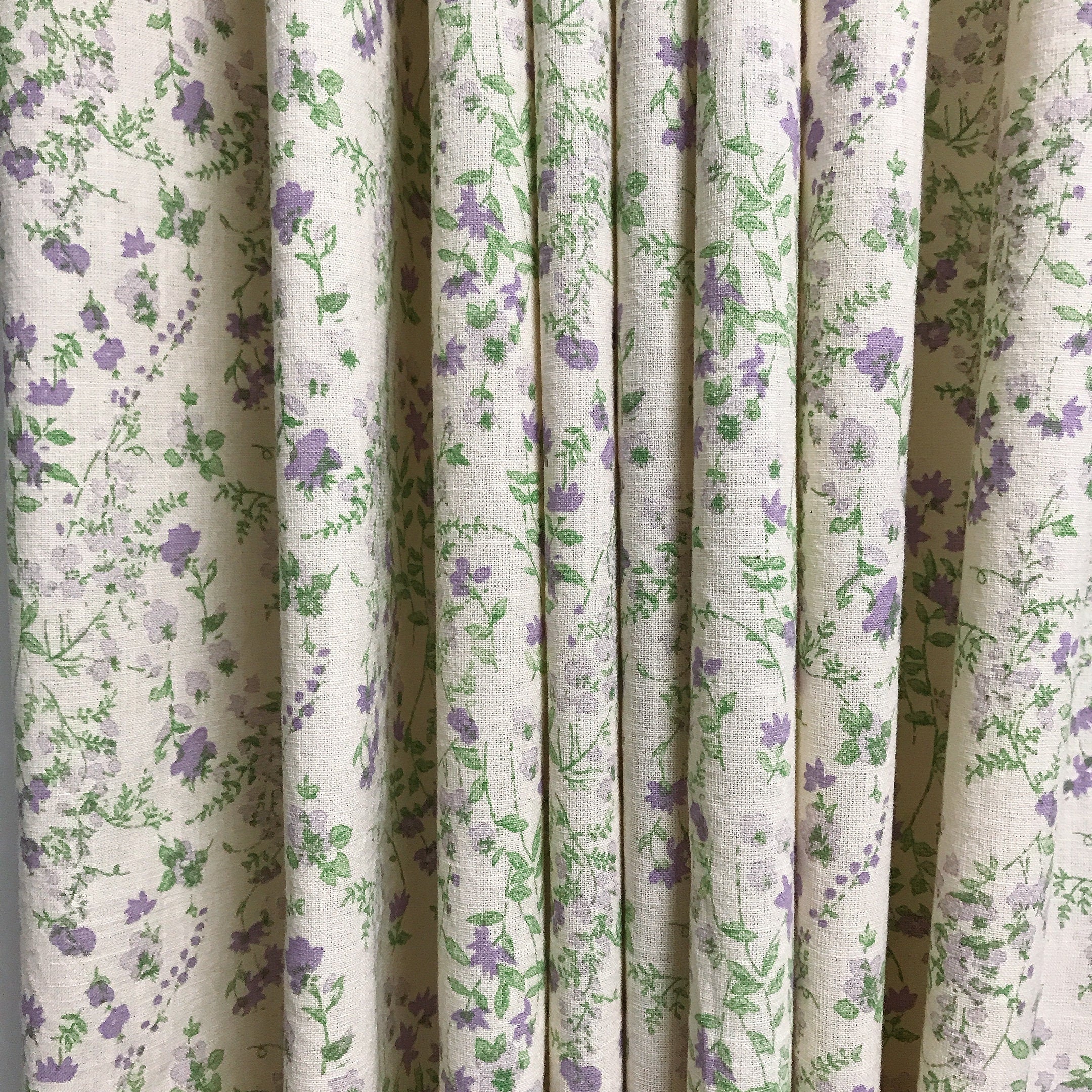 Purple Green Floral Curtain on Natural Beige