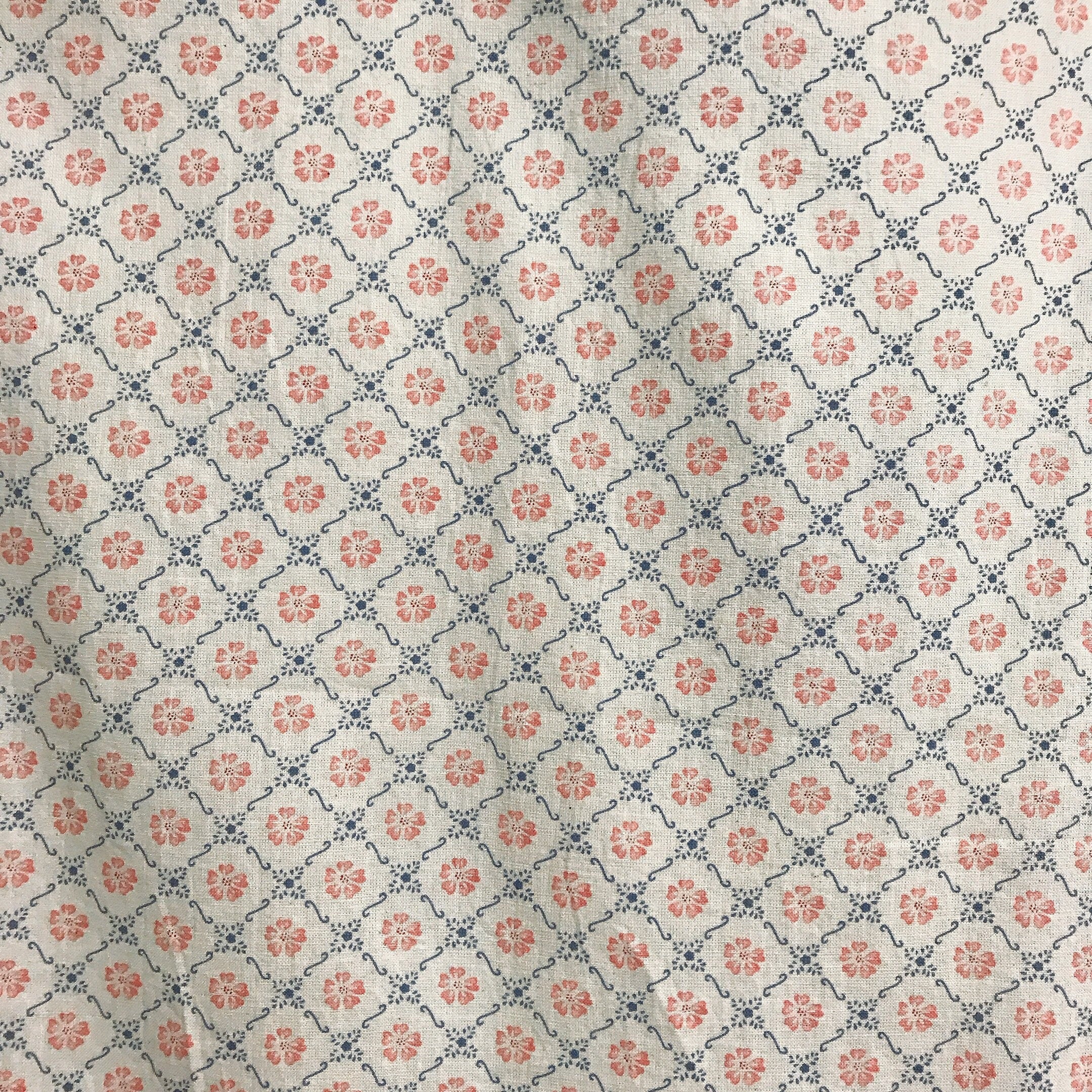 Retro Pink and Navy Blue Floral Curtain on Natural Beige