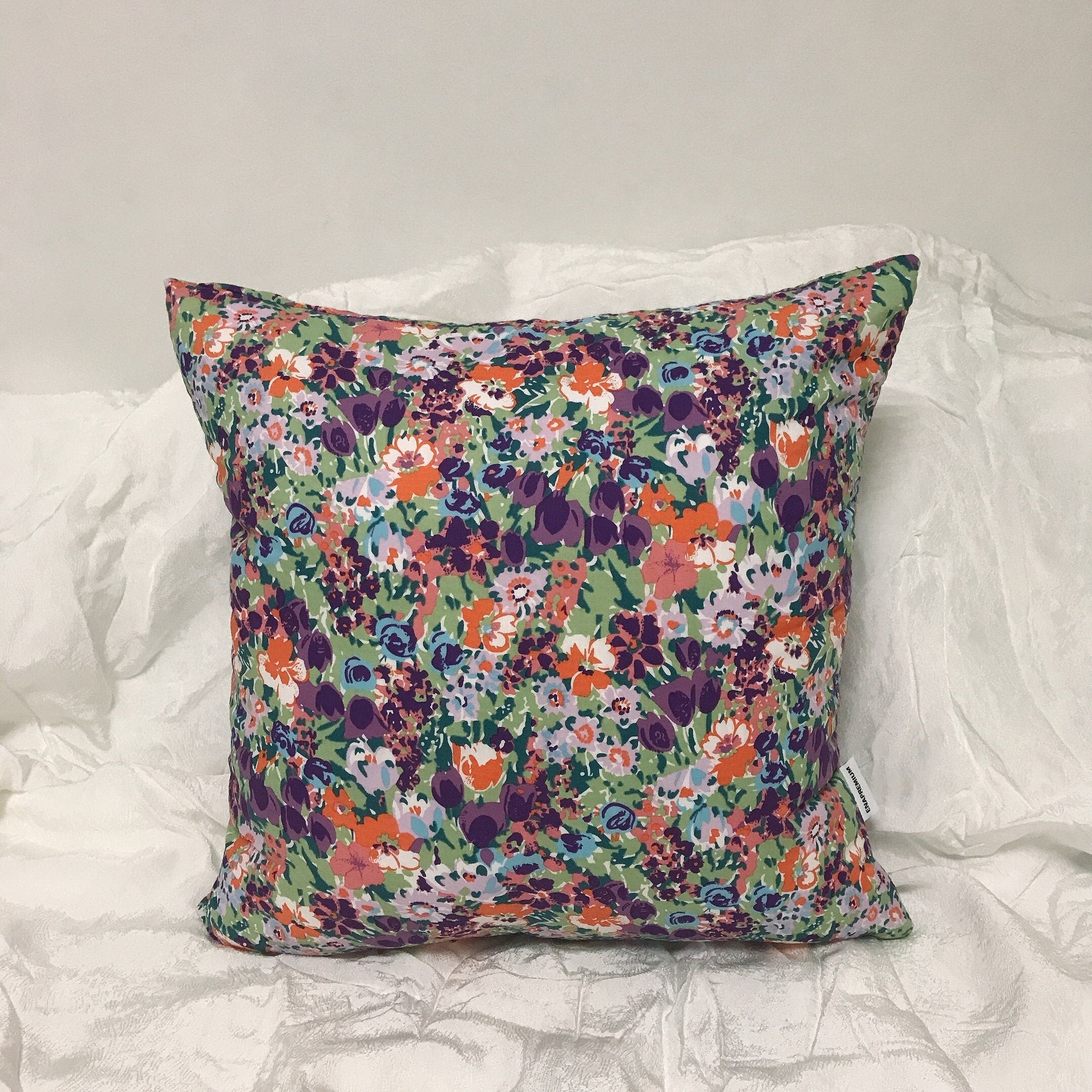 Vivid Purple Pink Coral and Multi-color Floral Pattern Cotton Decorative Square Cushion Cover 18 inches
