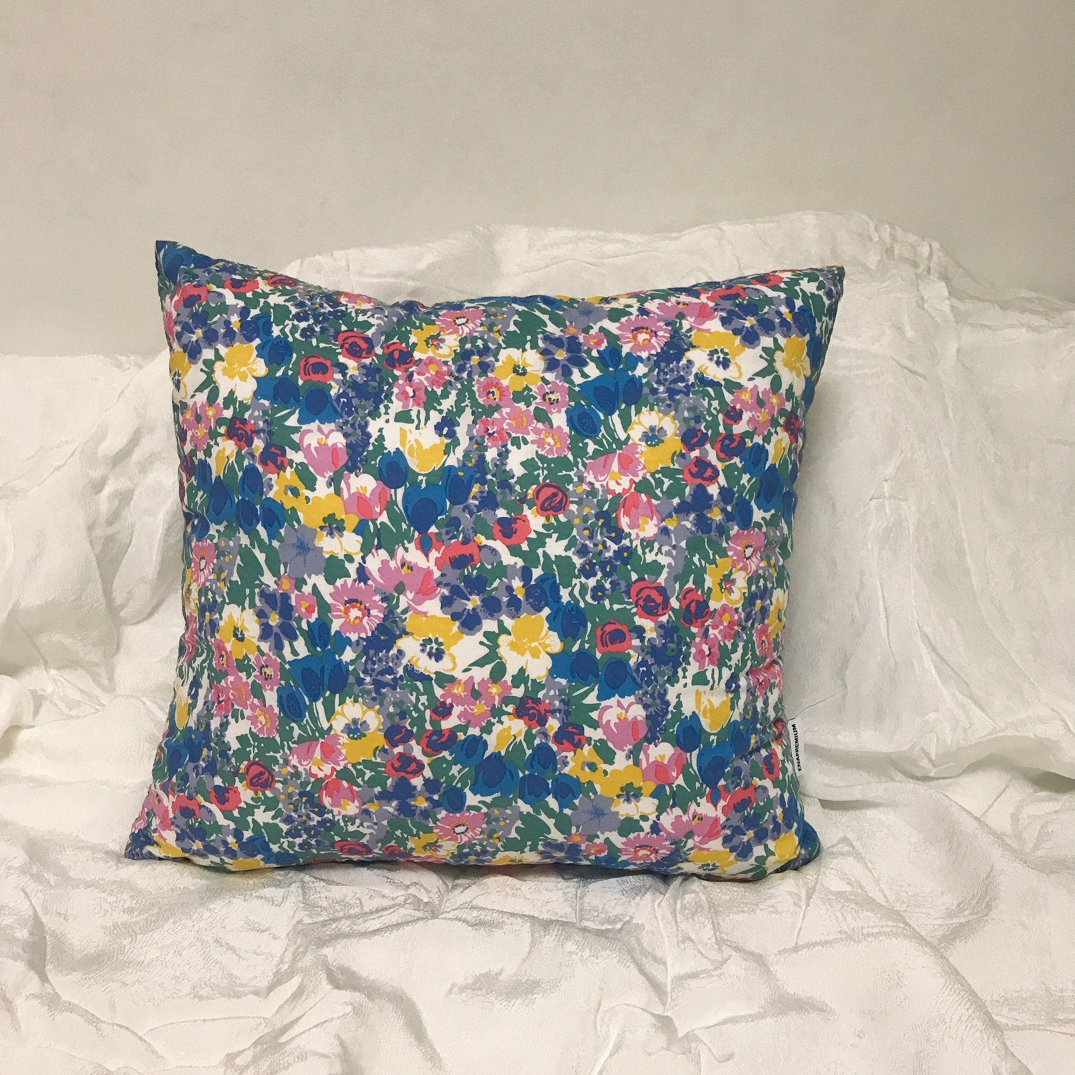 Vivid Blue and Multi-Color Floral Cushion Cover