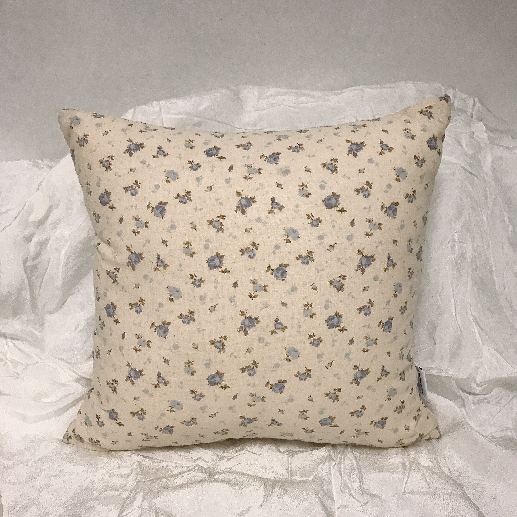 Blue and Purple Floral Cushion Cover on Natural Beige