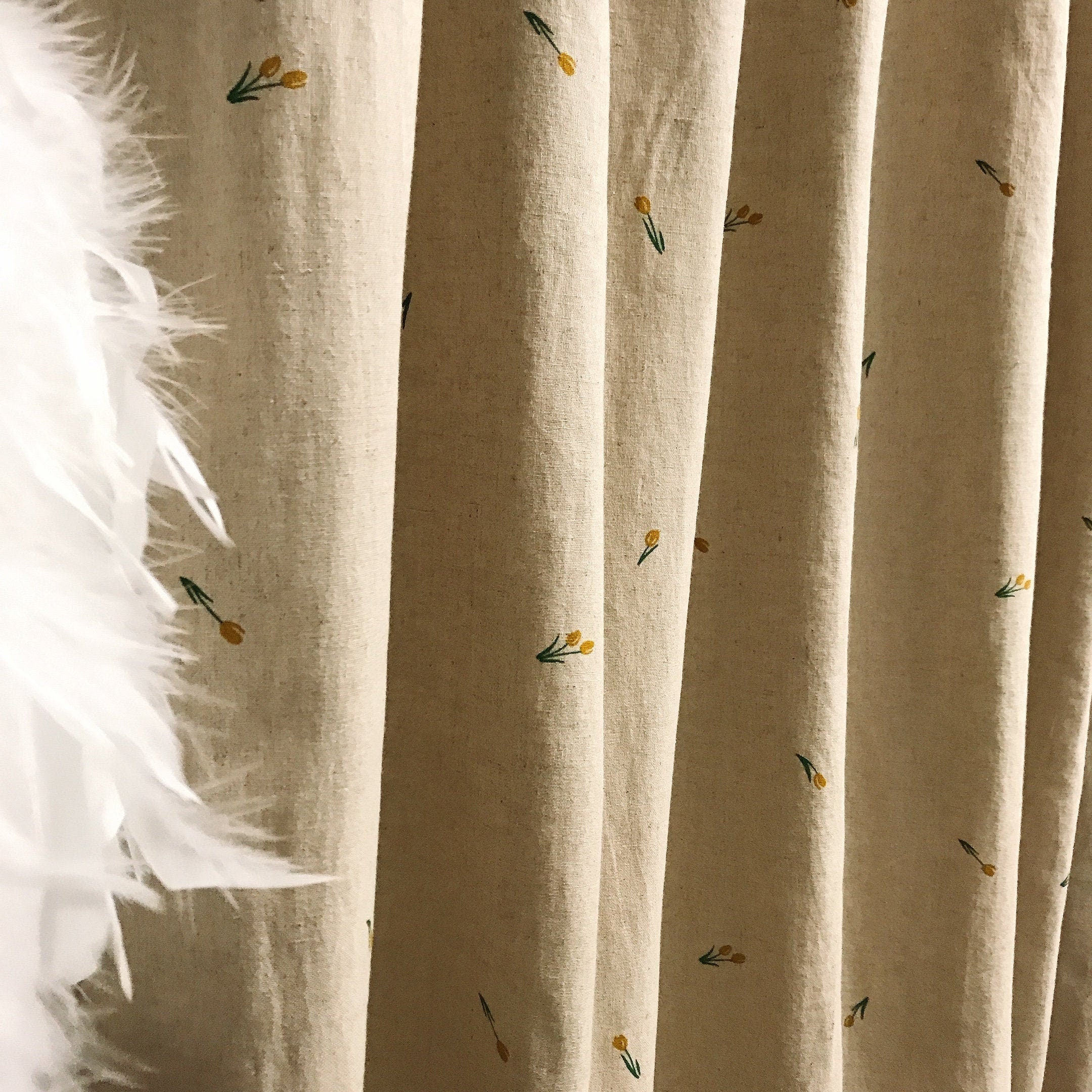 Mustard Mini Tulips Curtain on Natural Beige