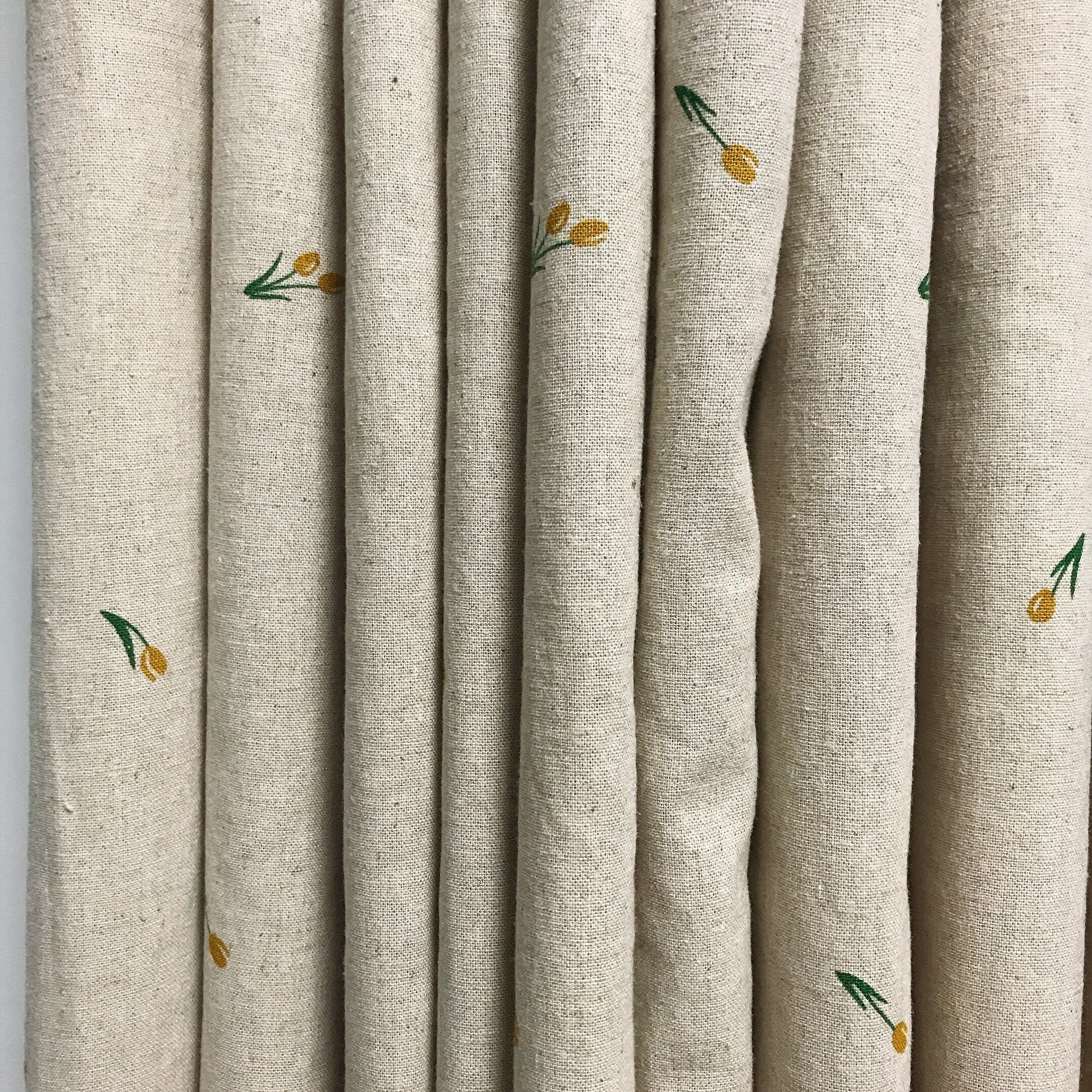 Mustard Mini Tulips Curtain on Natural Beige
