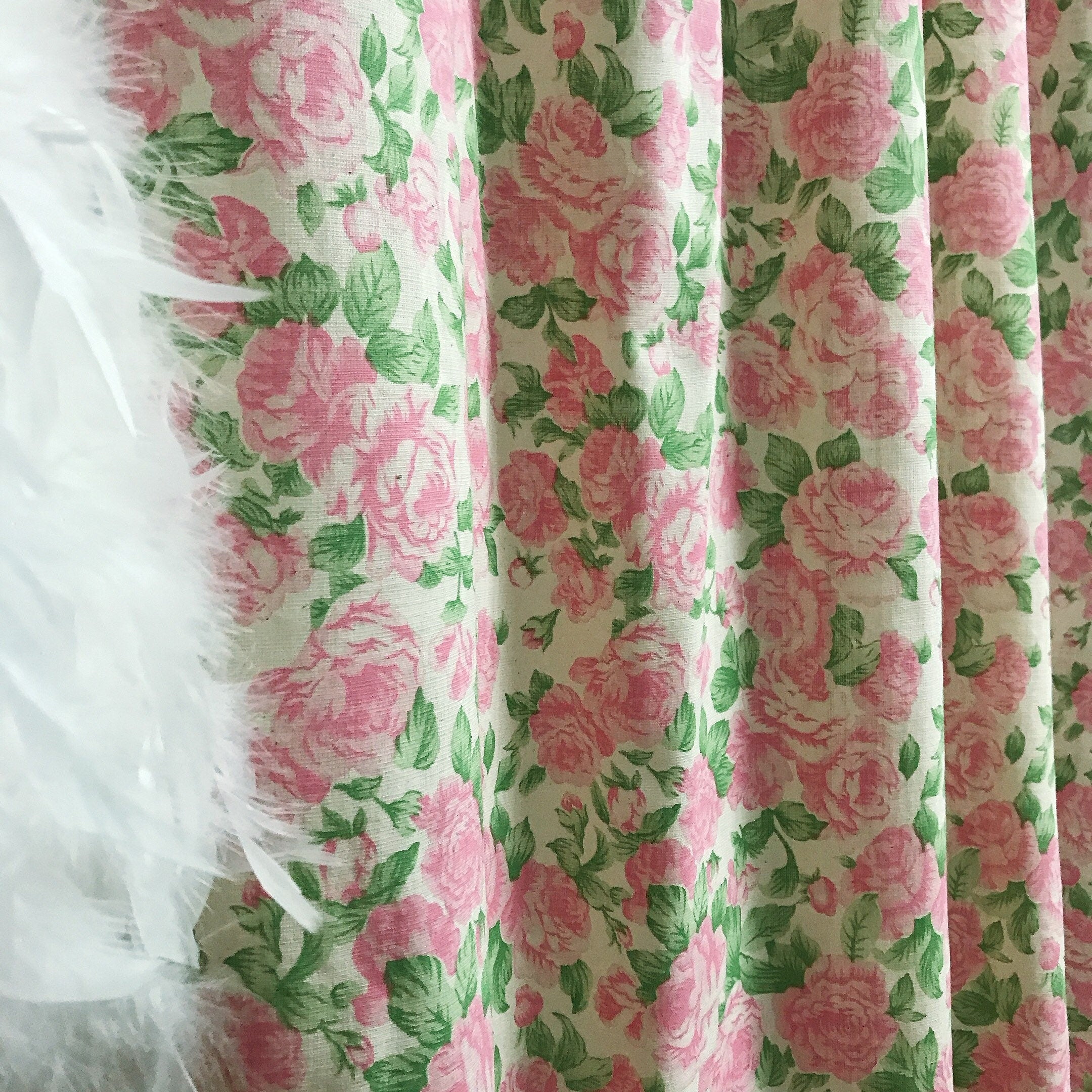 Pink Roses Curtain on Natural Beige