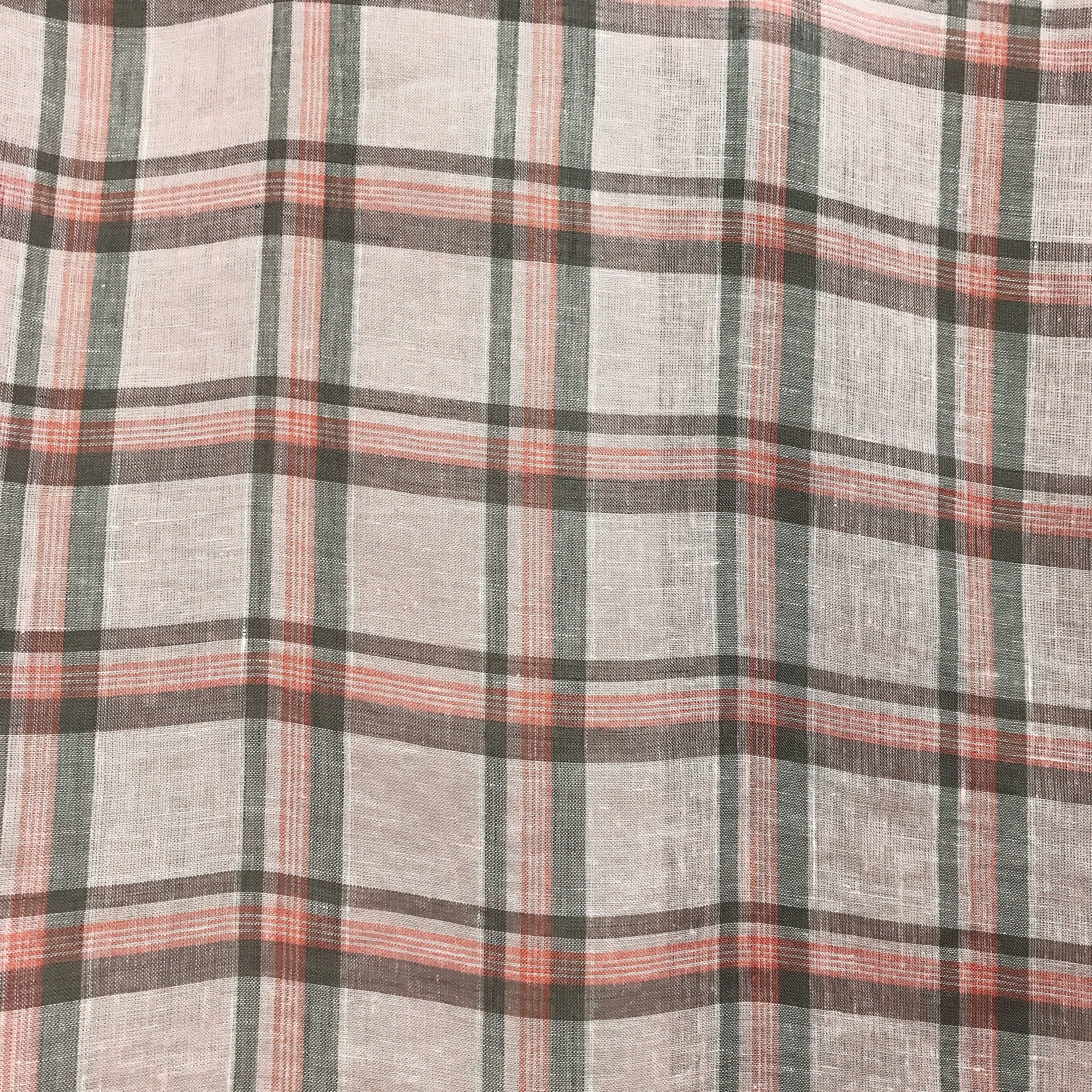 Light Pink Tartan Plaid Linen Curtain