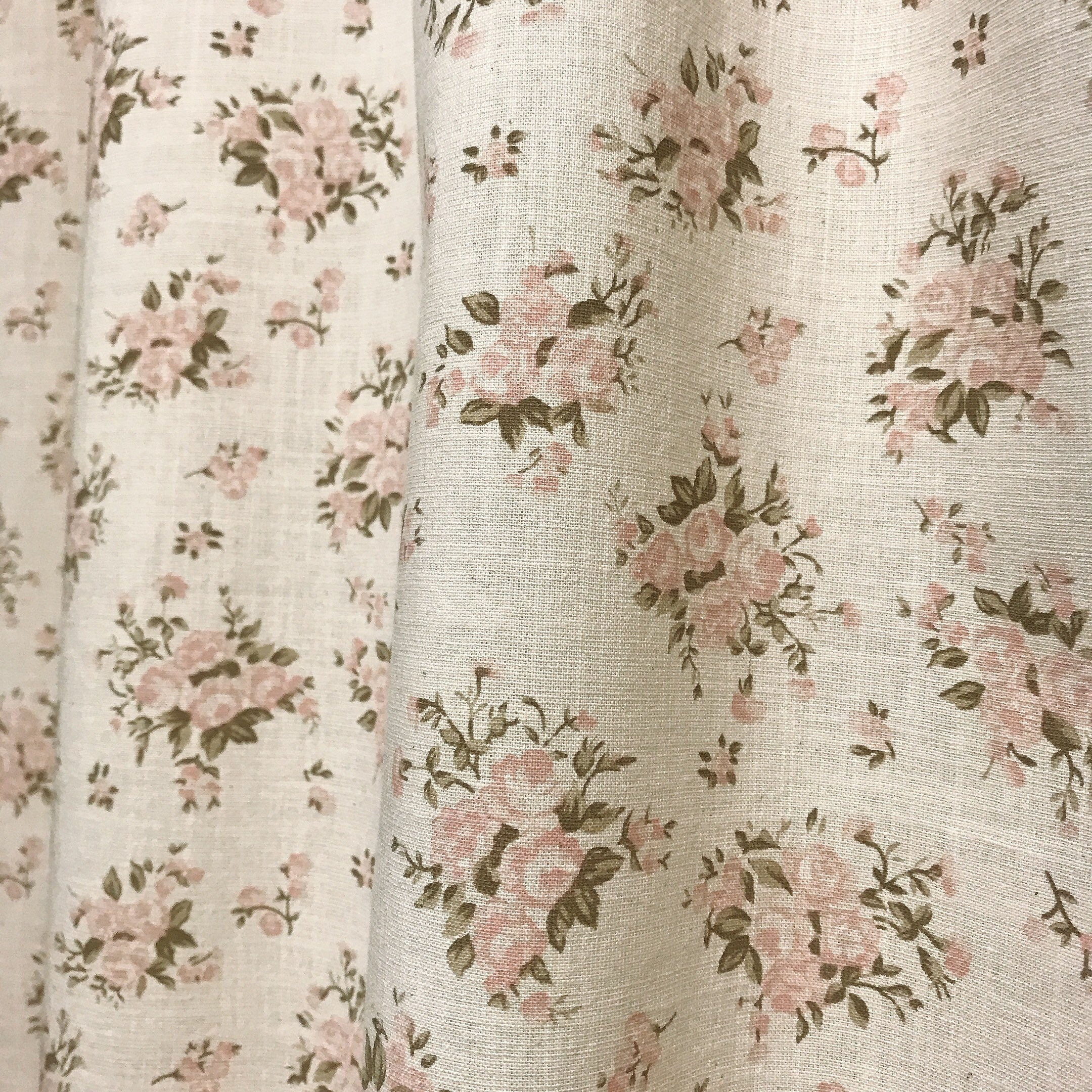 Small Pink Roses Curtain on Natural Beige