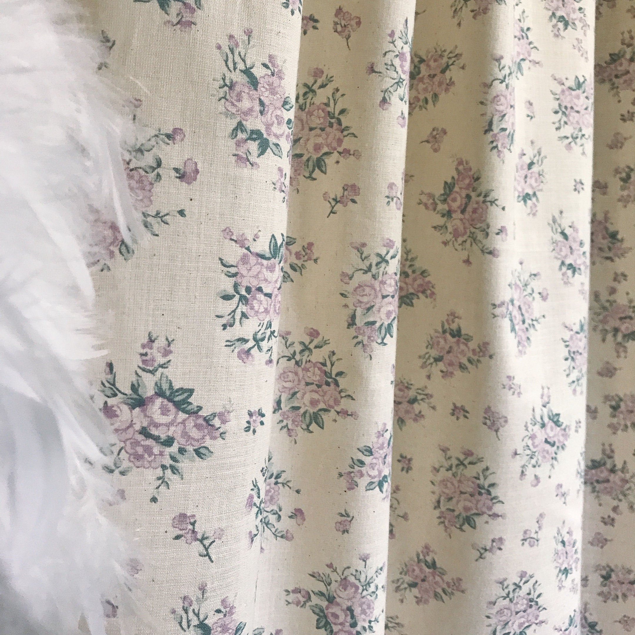 Pale Lilac Roses Curtain on Natural Beige