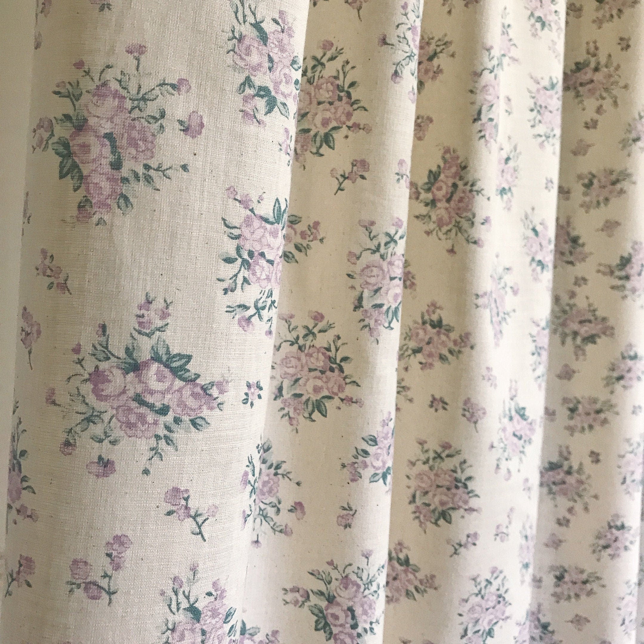 Pale Lilac Roses Curtain on Natural Beige