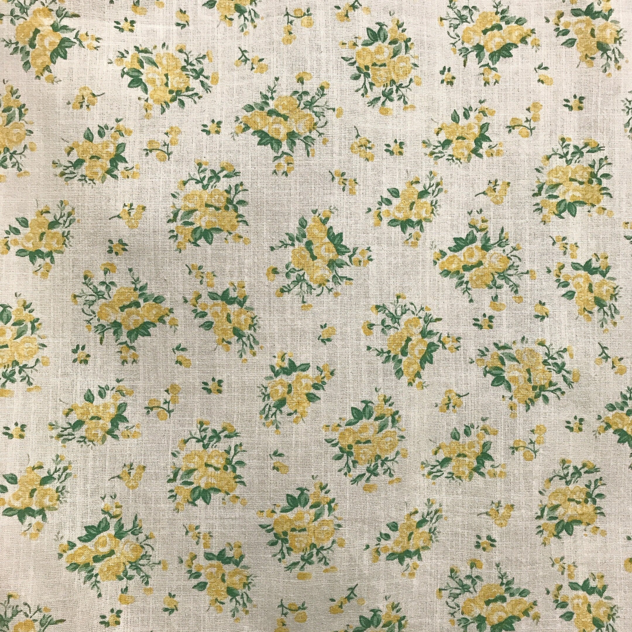 Yellow Roses Green Leaves on Natural Beige