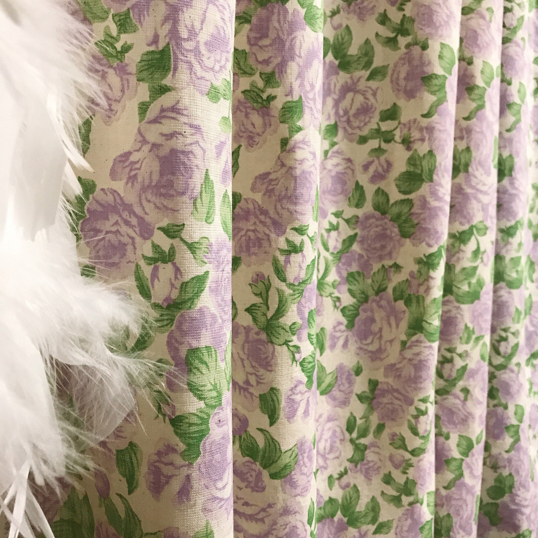 Lavender Rose Print Curtain on Natural Beige