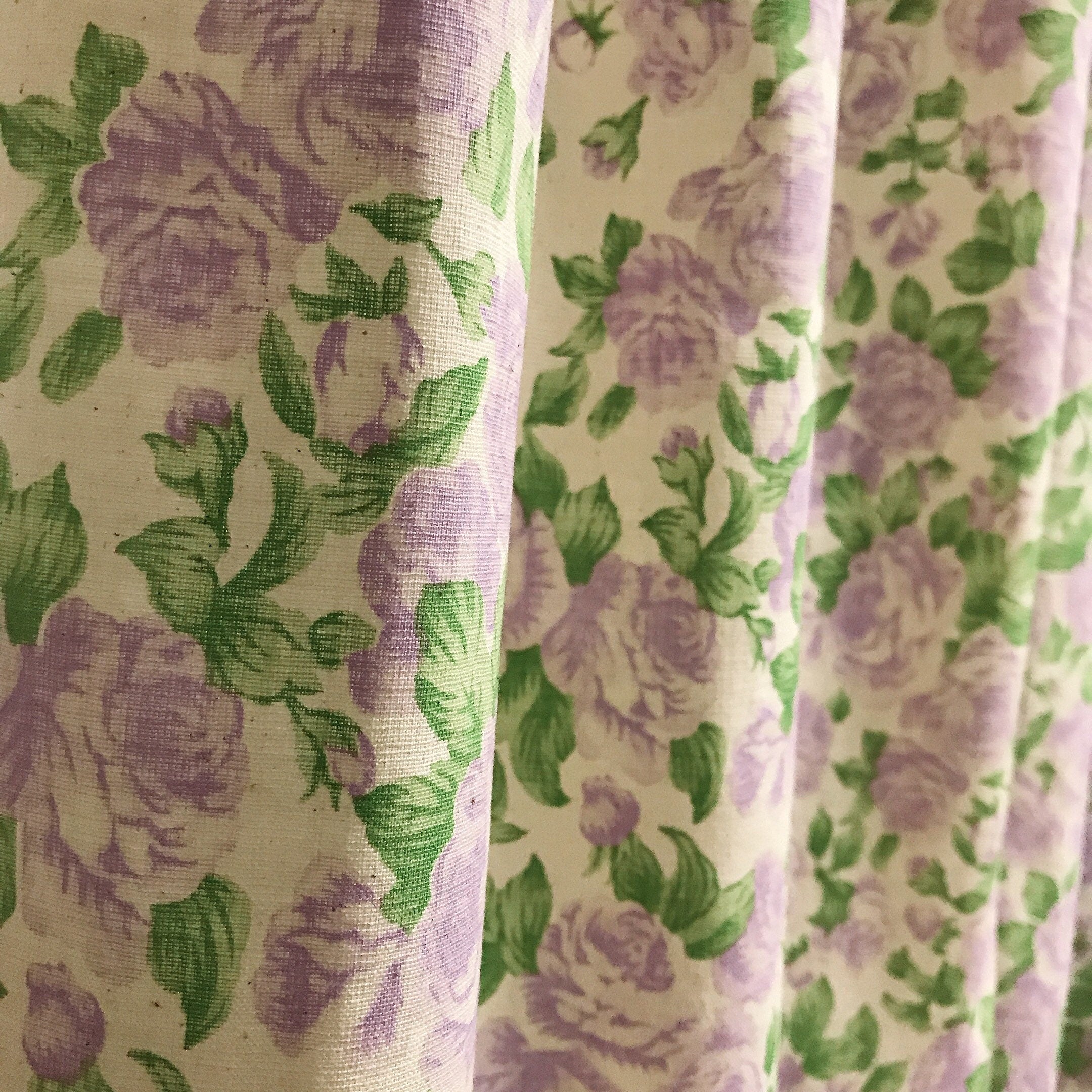 Lavender Rose Print Curtain on Natural Beige