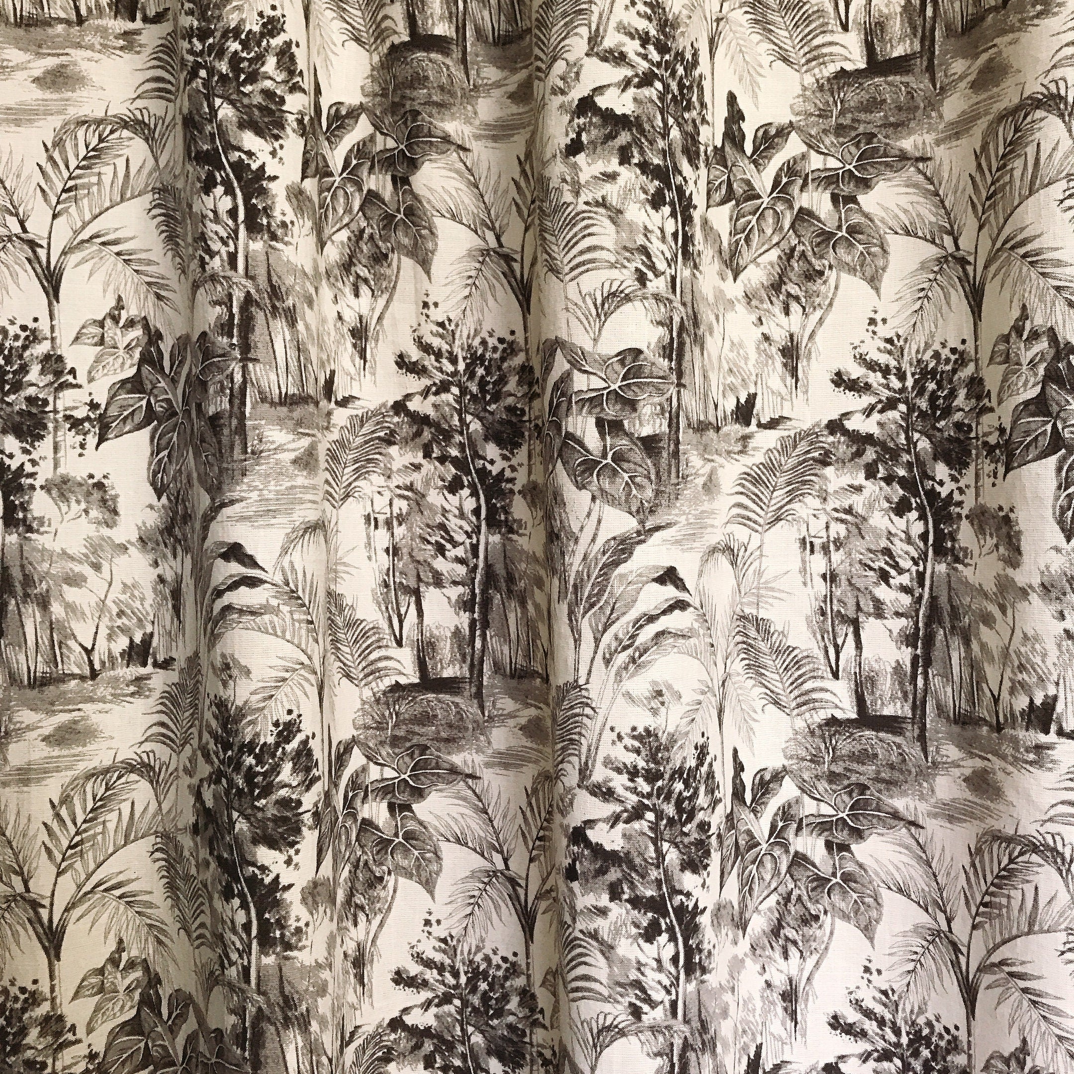 Charcoal Brown Forest Curtain on Natural Beige