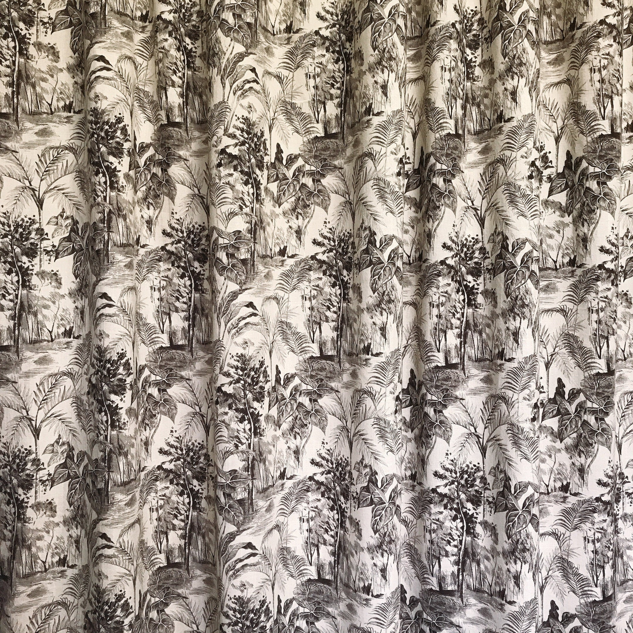 Charcoal Brown Forest Curtain on Natural Beige