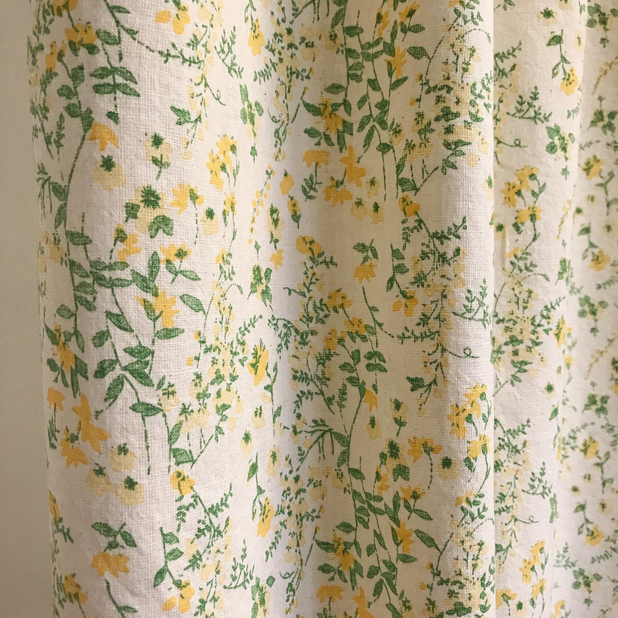 Yellow and Green Floral Curtain on Natural Beige