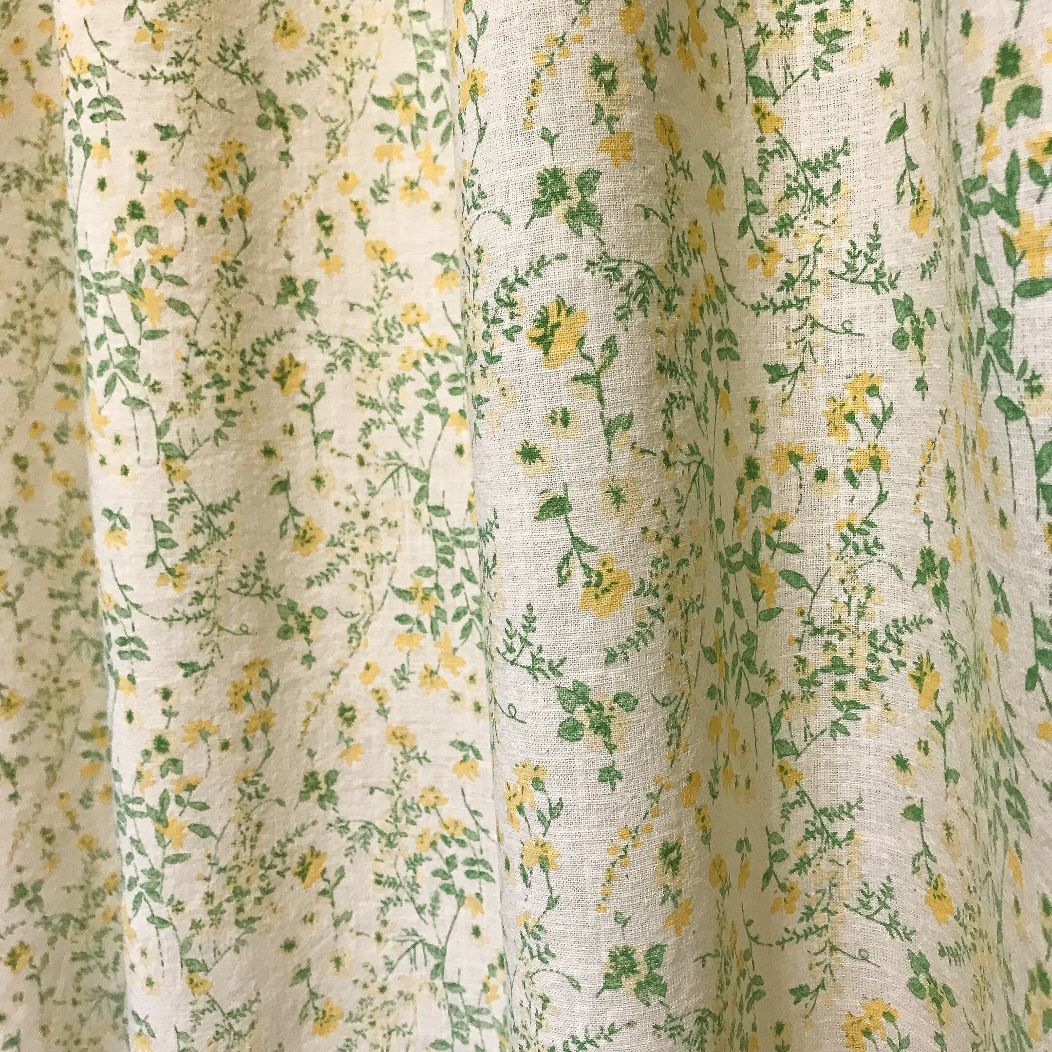 Yellow and Green Floral Curtain on Natural Beige