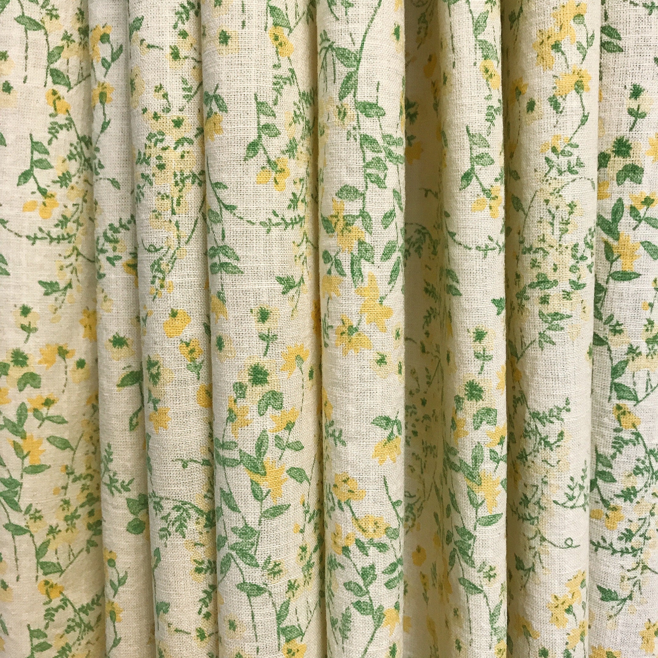 Yellow and Green Floral Curtain on Natural Beige