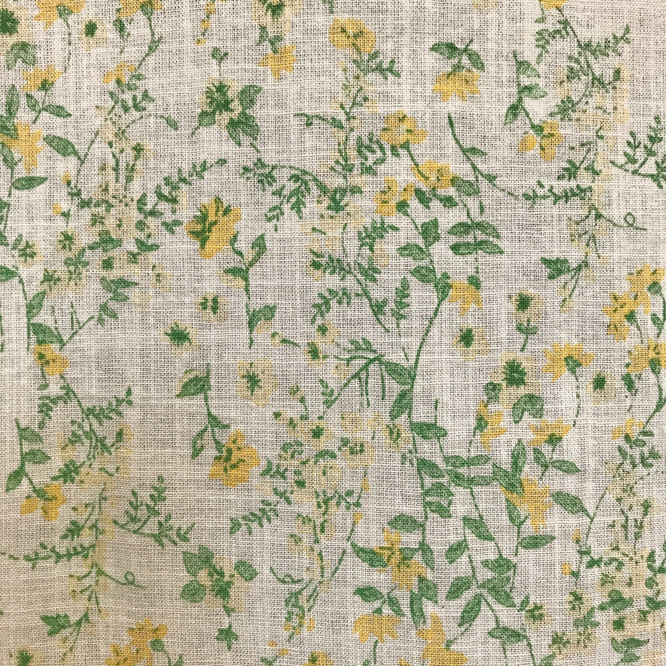 Yellow and Green Floral Curtain on Natural Beige
