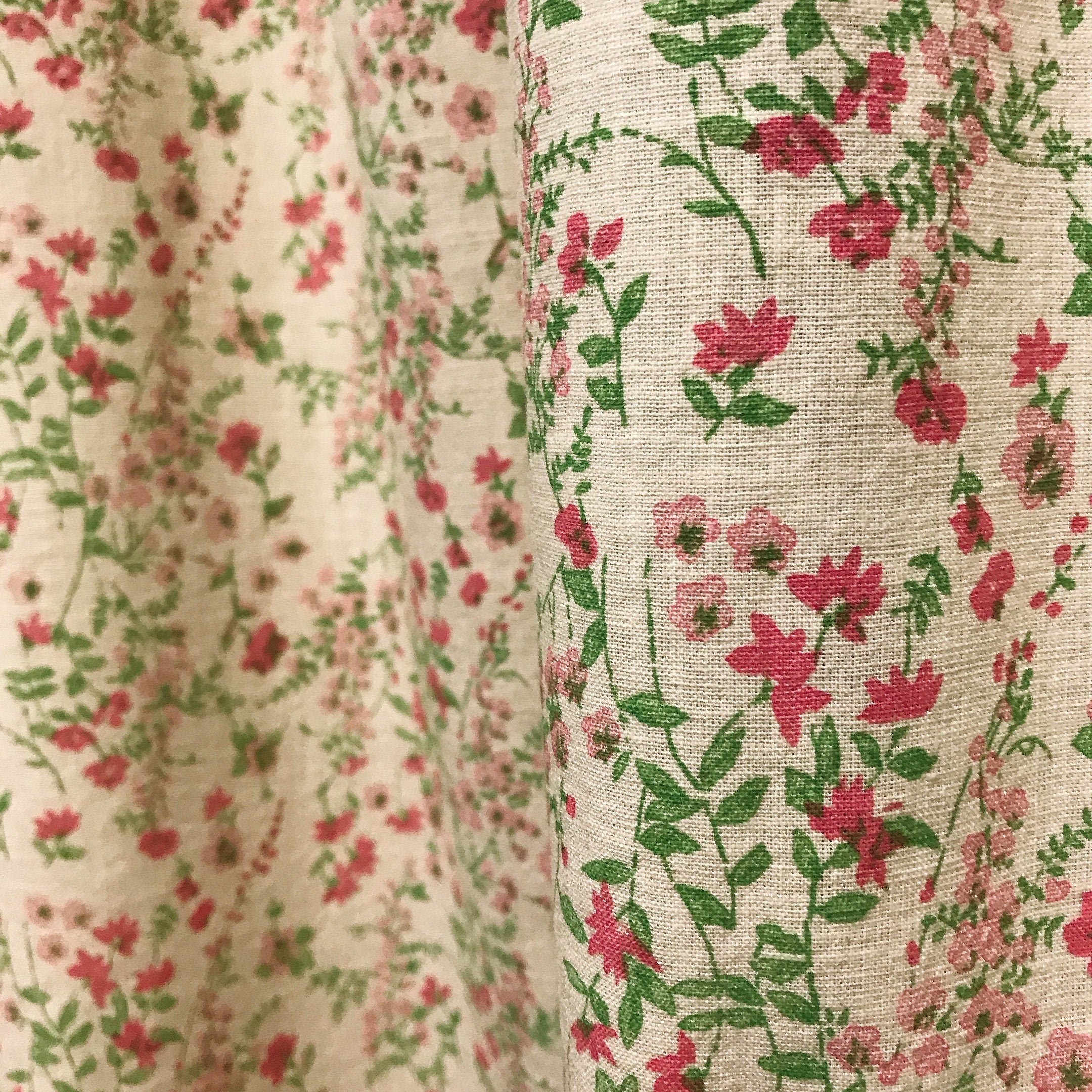 Fuchsia Pink and Green Wildflower Curtain on Natural Beige